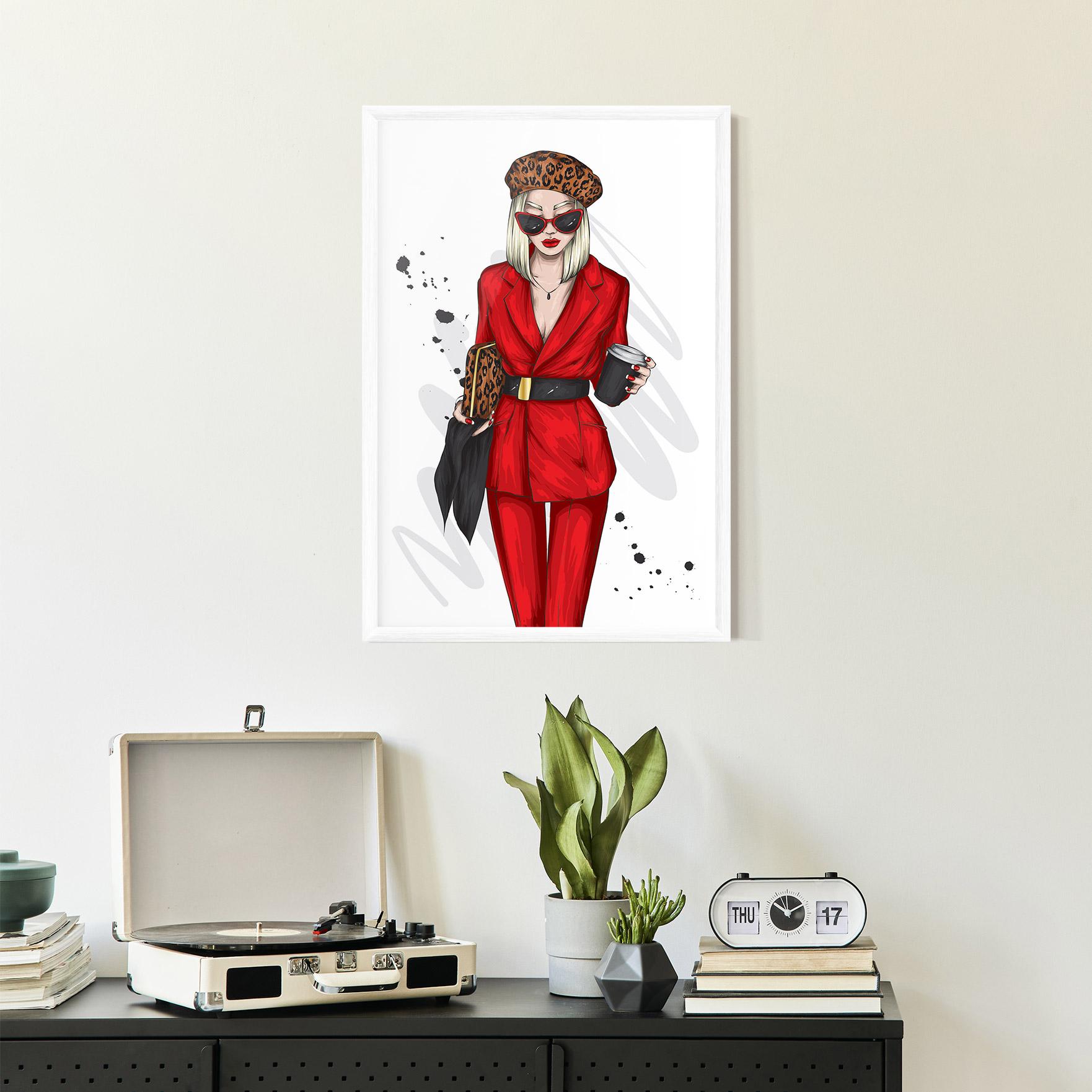 Plakat w Ramie Red Suit Woman mockup 2