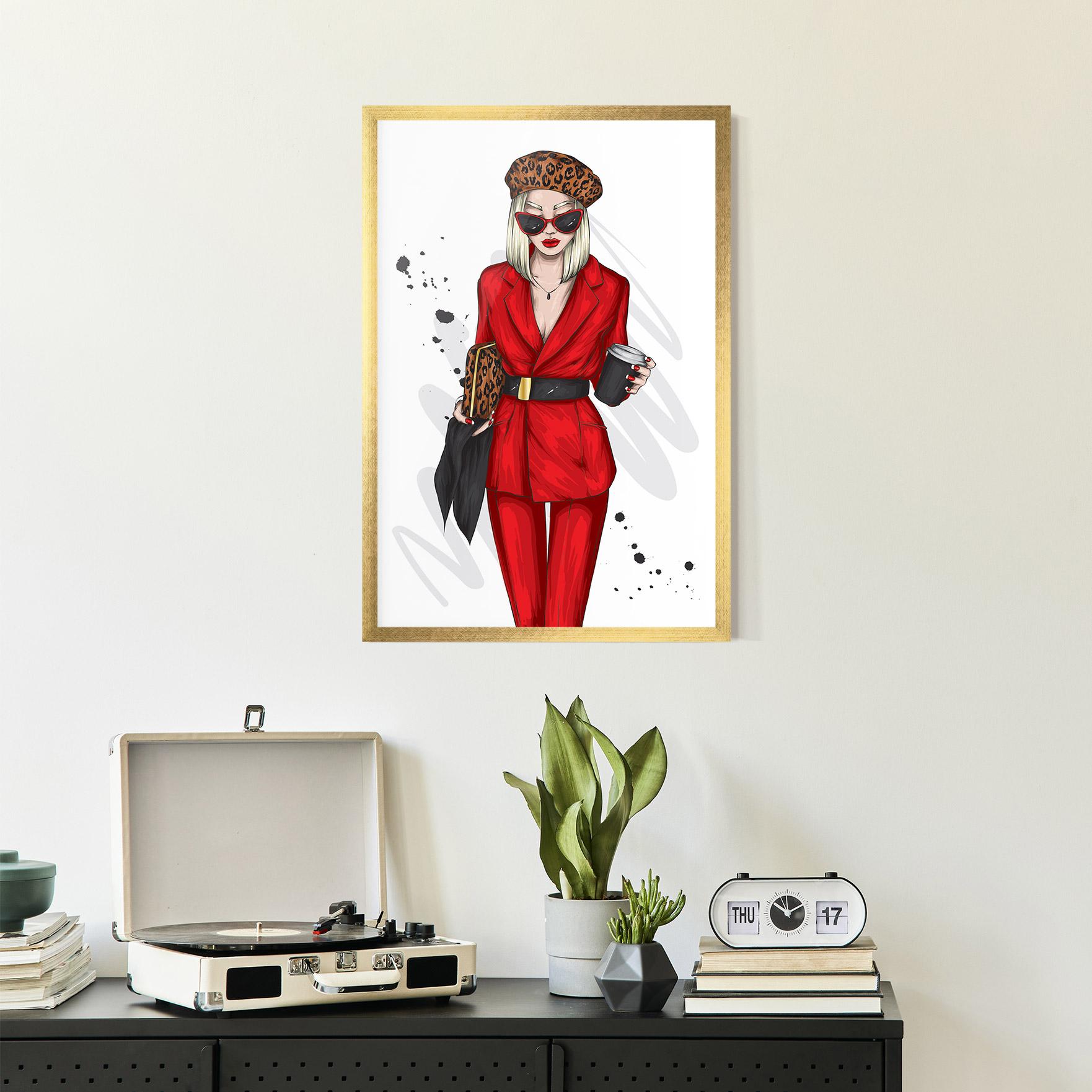 Plakat w Ramie Red Suit Woman mockup 2