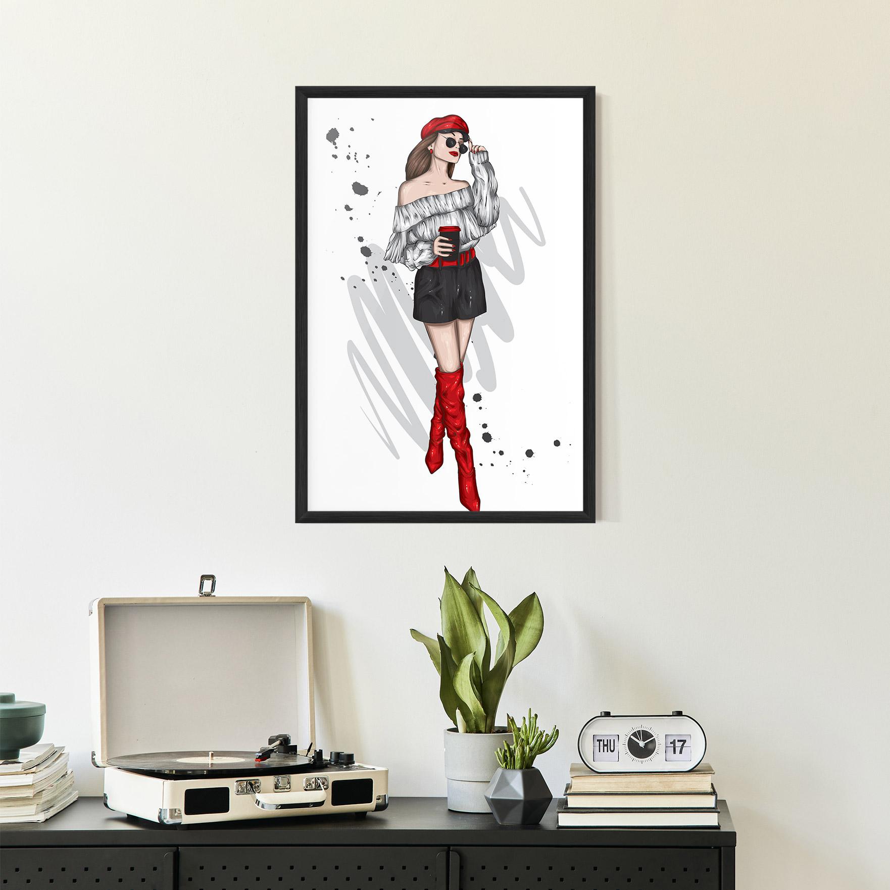 Plakat w Ramie Red Tall Boots Woman mockup 2