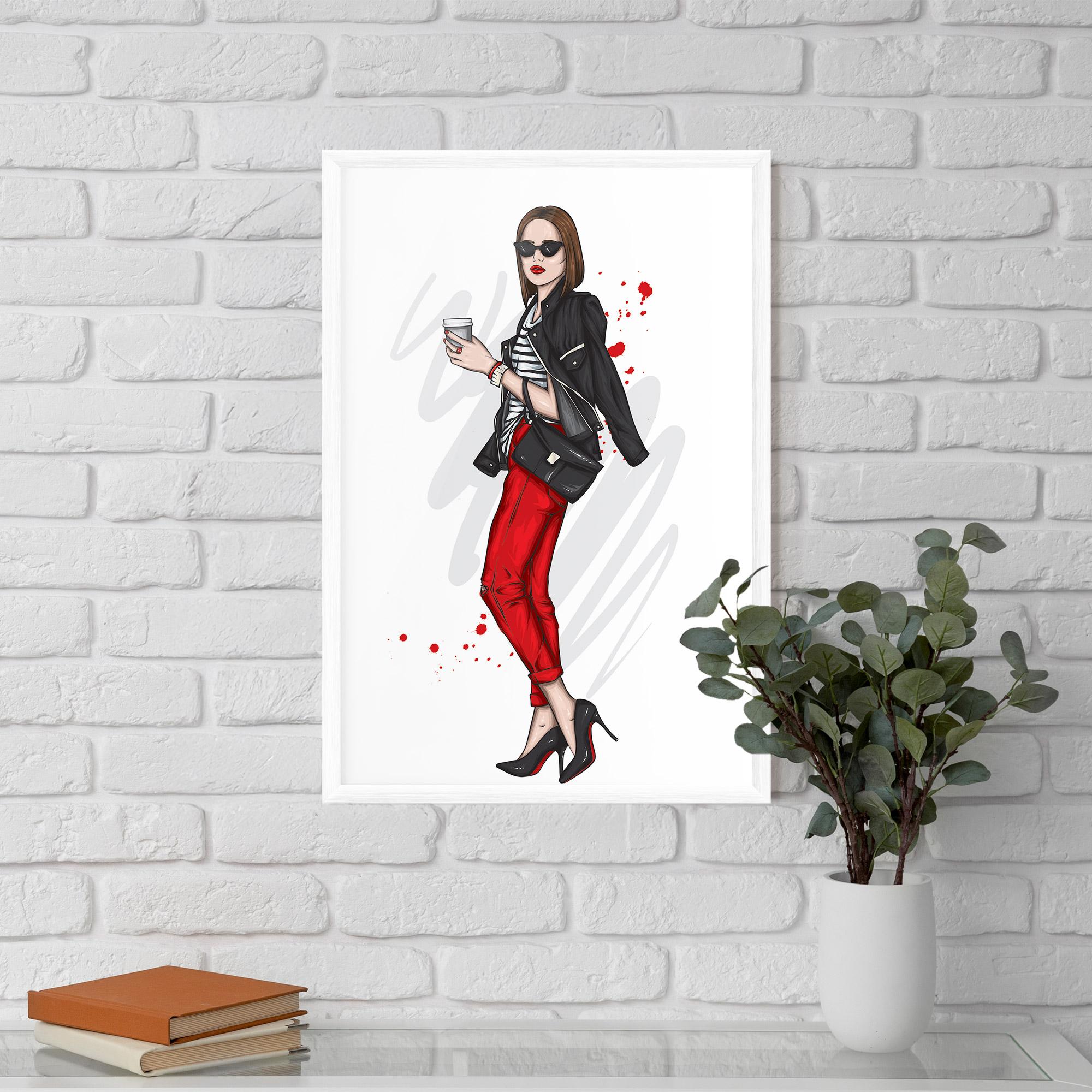 Plakat w Ramie Red Pants Woman mockup 5