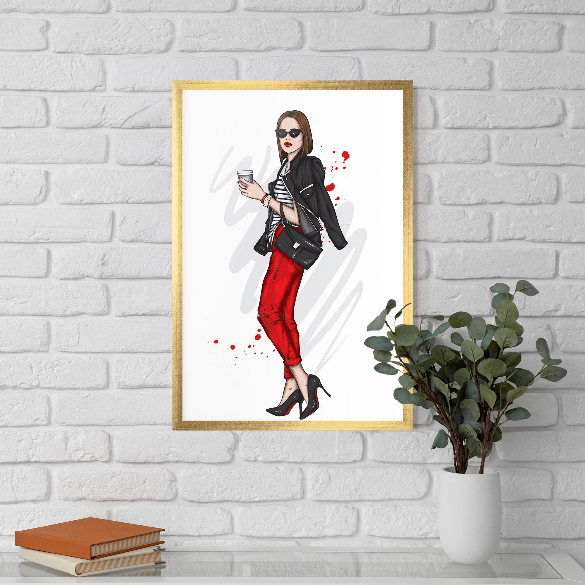 Plakat w Ramie Red Pants Woman mockup 5