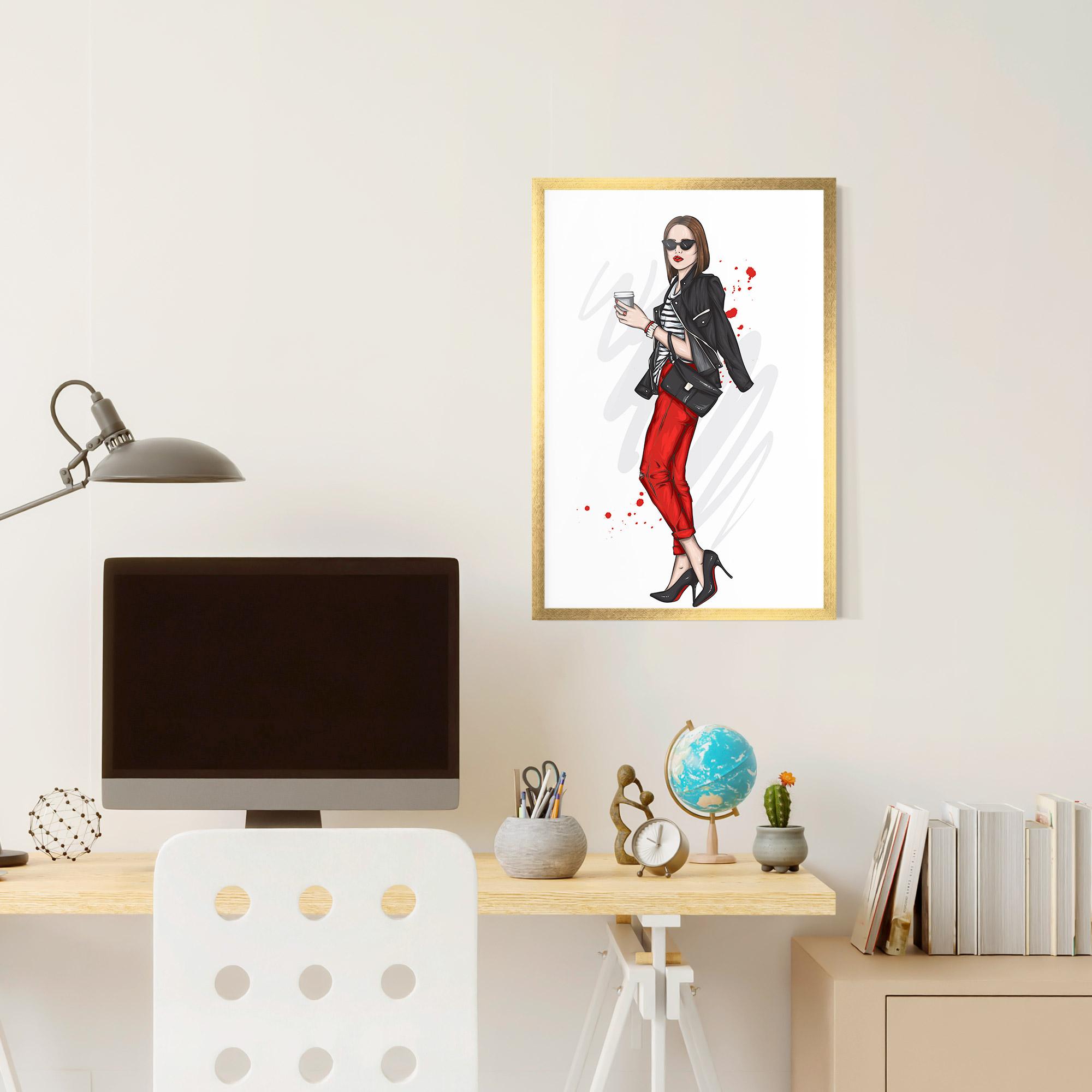 Plakat w Ramie Red Pants Woman mockup 6