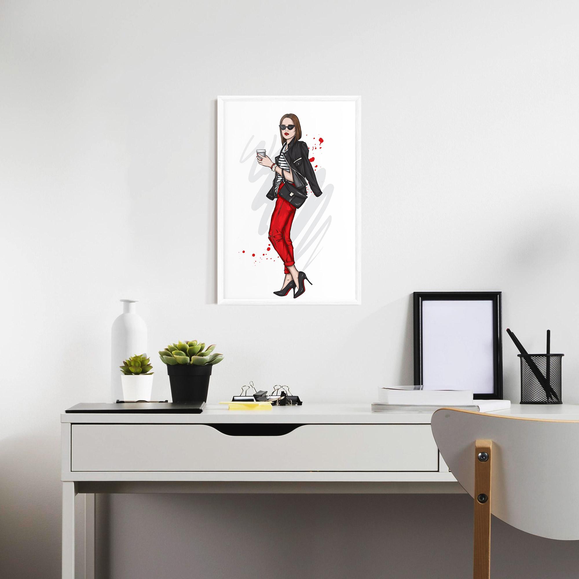 Plakat w Ramie Red Pants Woman mockup 7