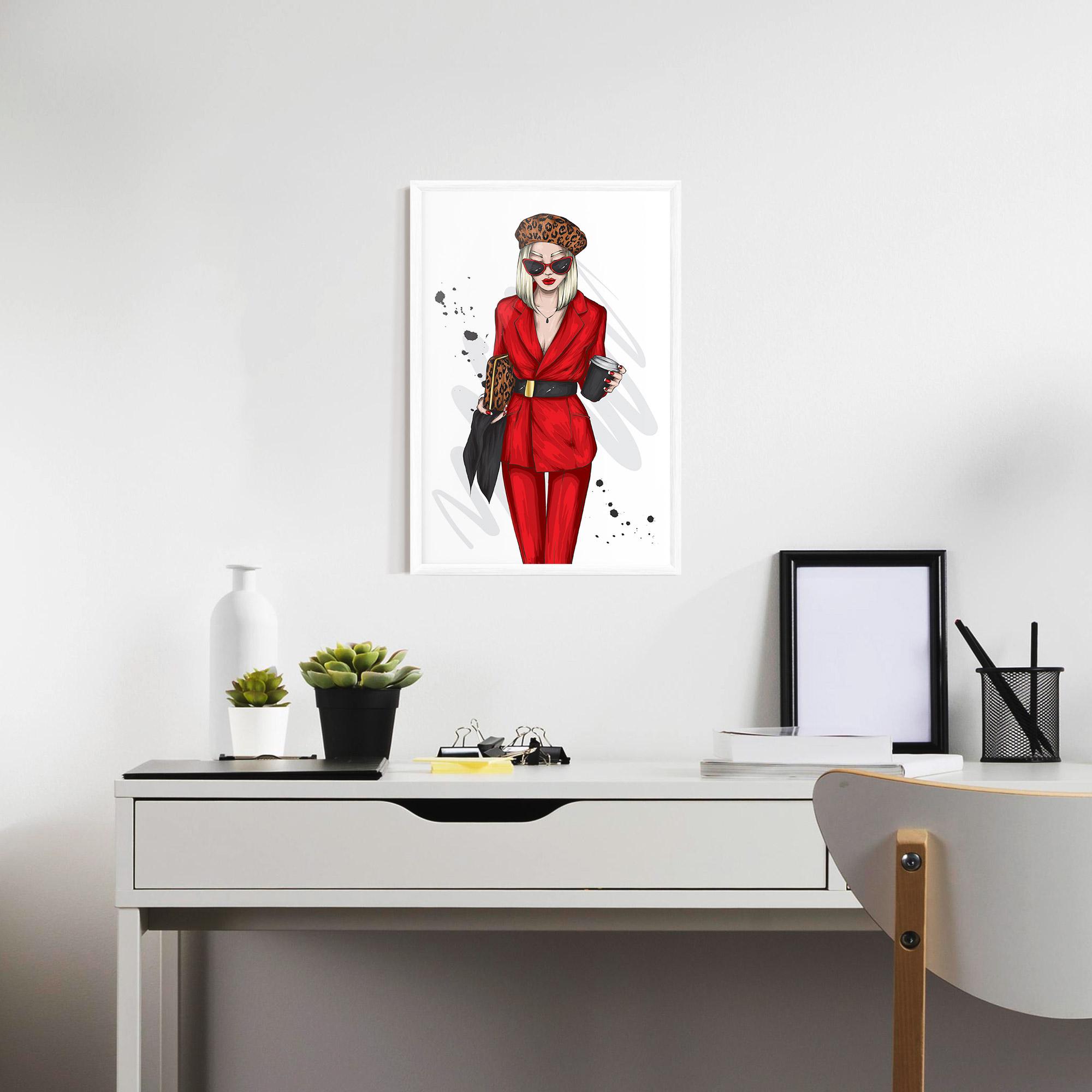 Plakat w Ramie Red Suit Woman mockup 7