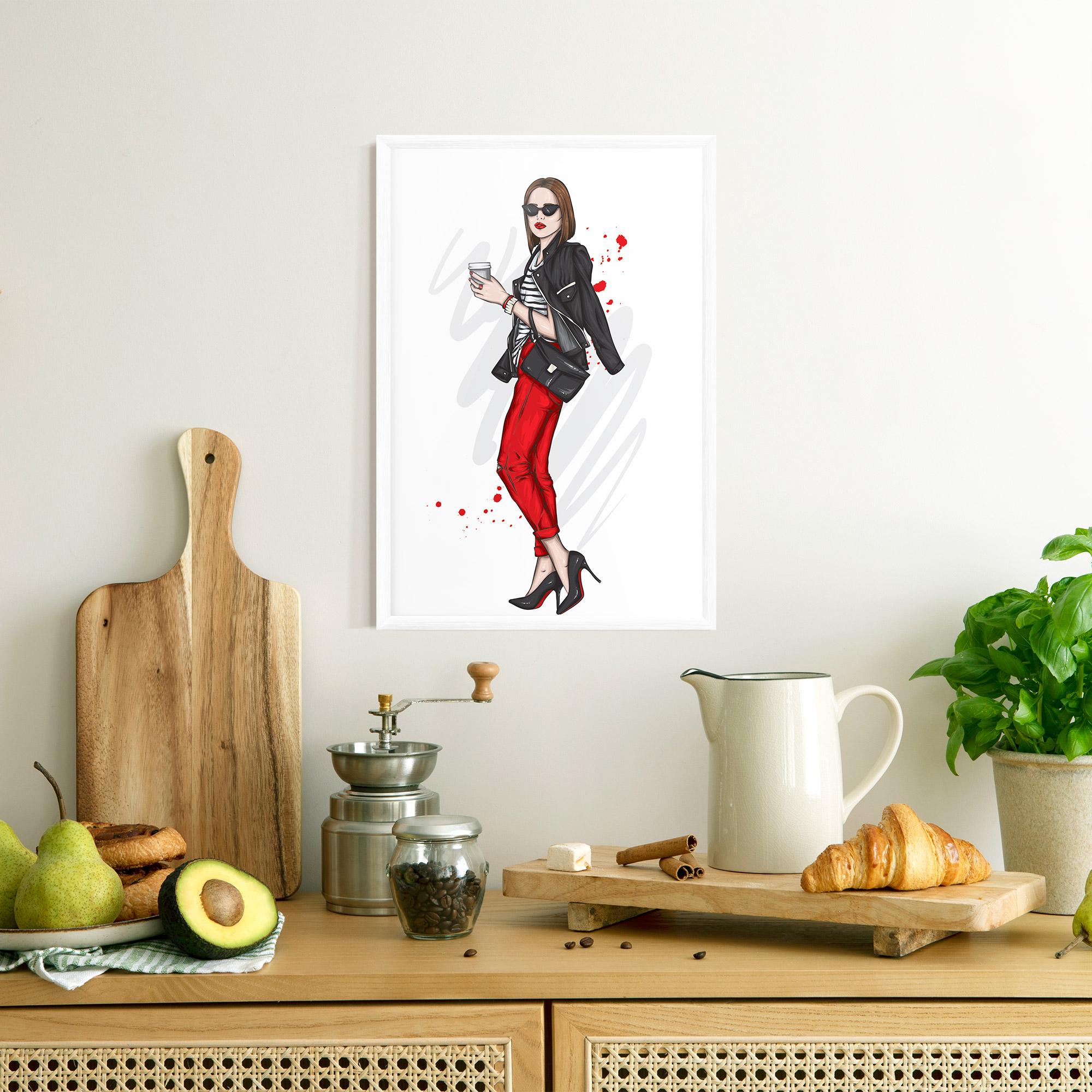 Plakat w Ramie Red Pants Woman mockup 8