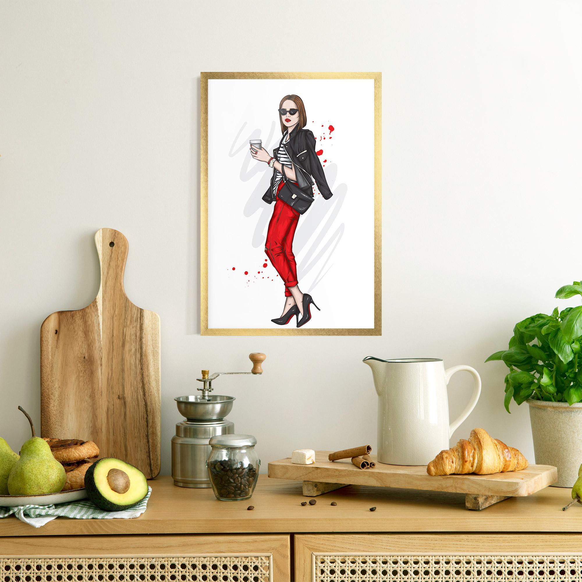 Plakat w Ramie Red Pants Woman mockup 8
