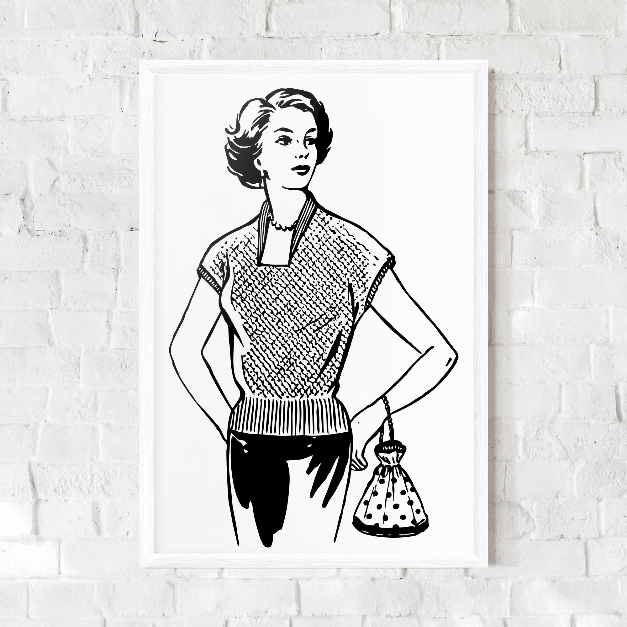 Plakat w Ramie Vintage Girl Line mockup 0