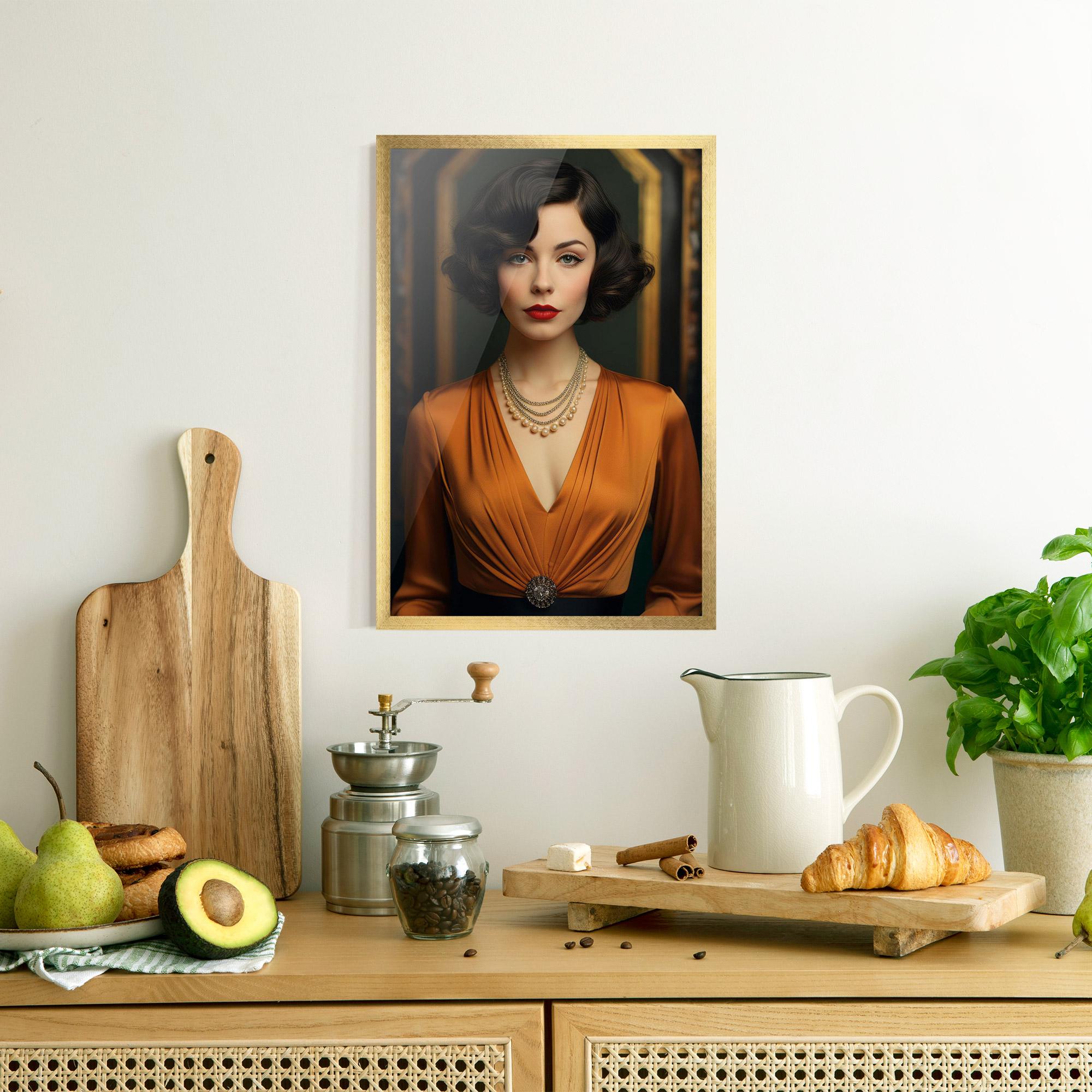 Plakat w Ramie Orange Blouse Pearls mockup 8