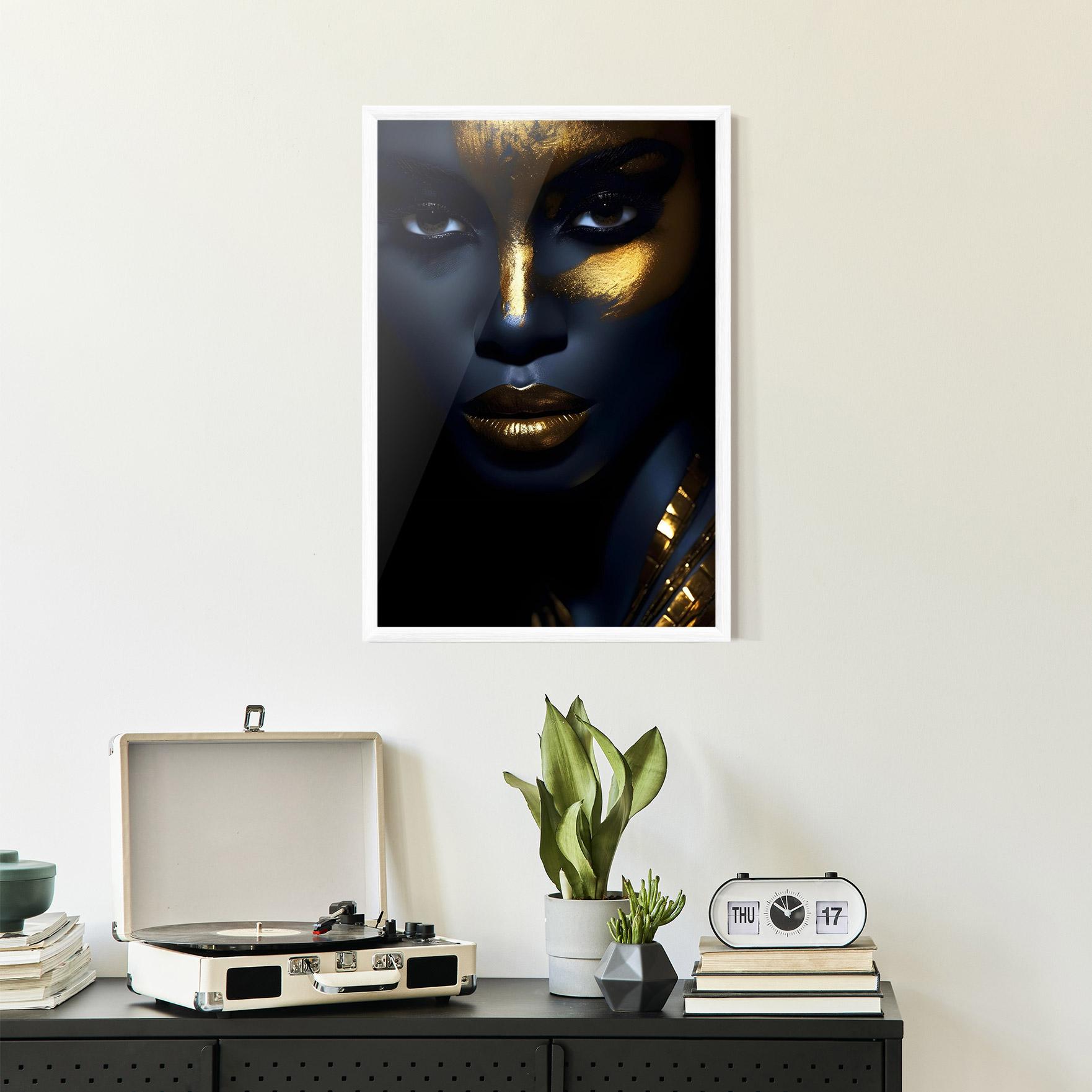 Plakat w Ramie Gold Blue Face mockup 2