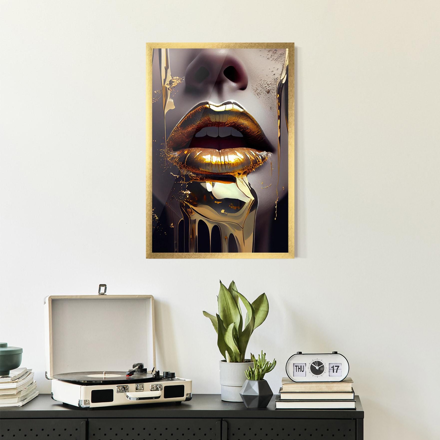 Plakat w Ramie Glamorous Gold Lips mockup 2