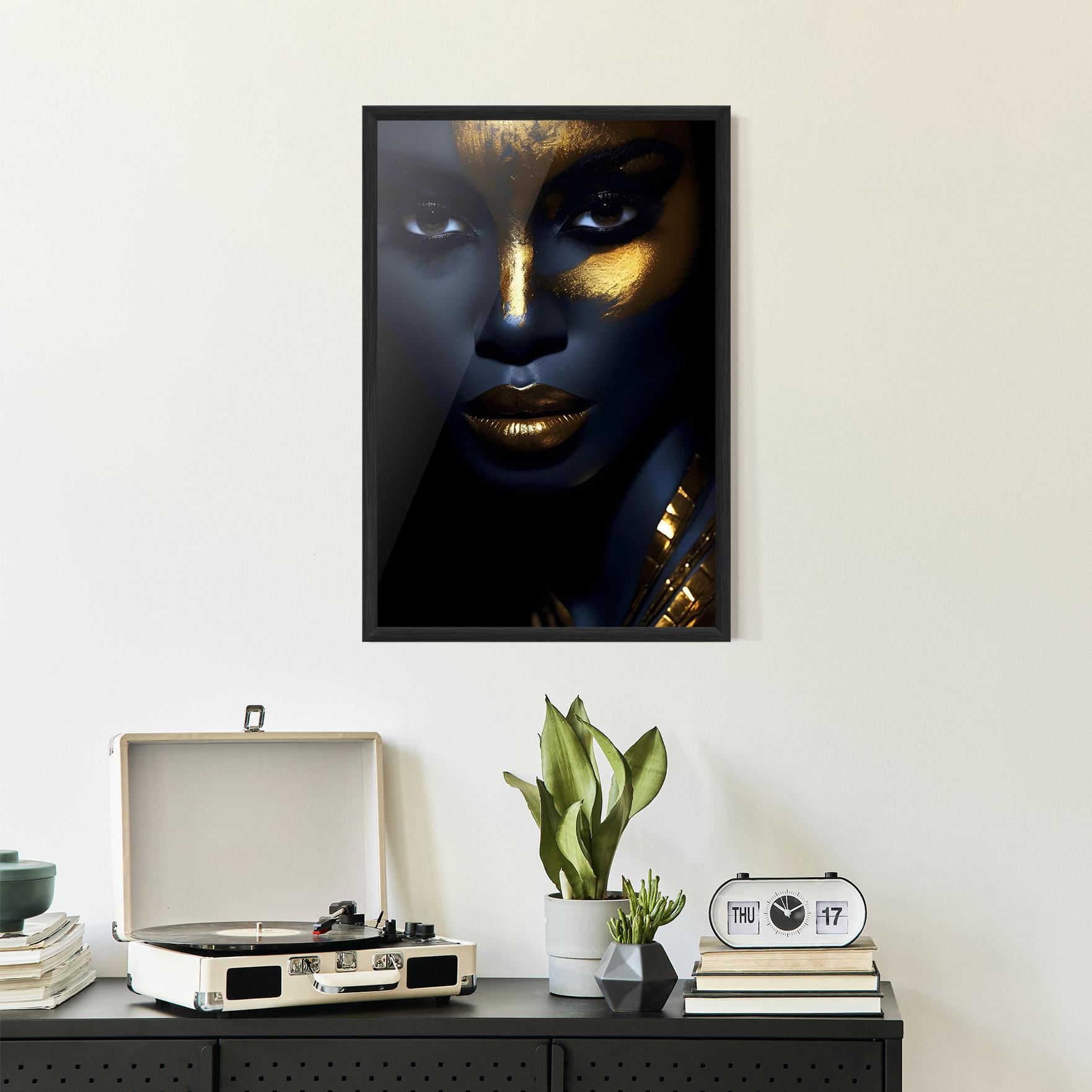 Plakat w Ramie Gold Blue Face mockup 2