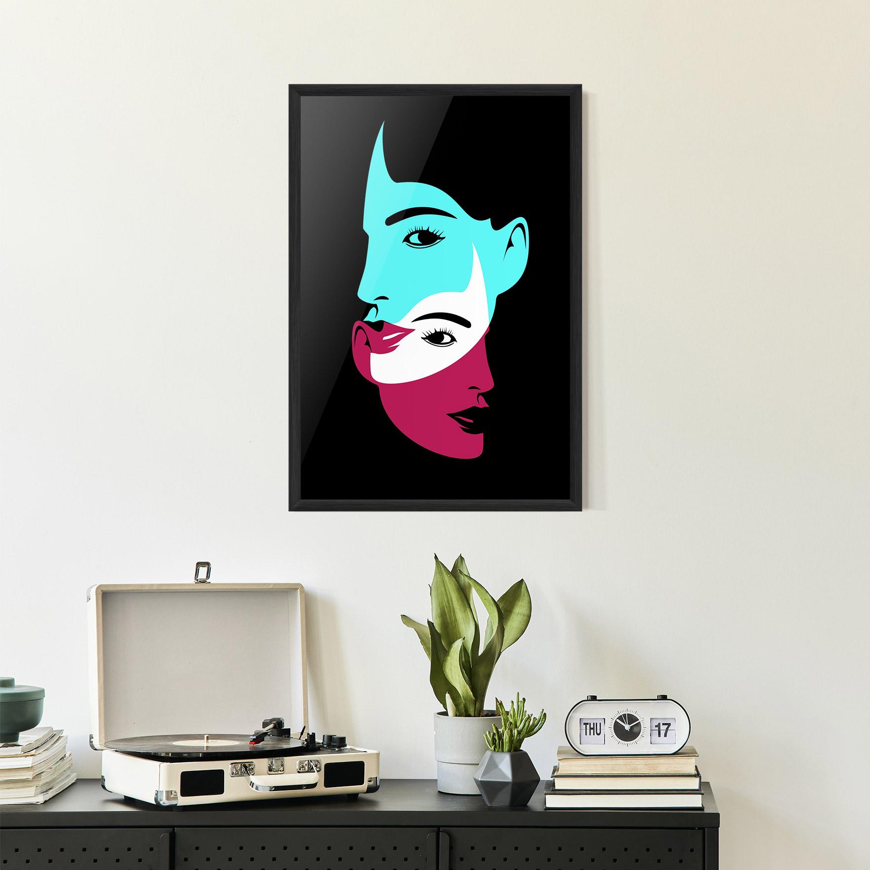 Plakat w Ramie Blue Pink Women mockup 2