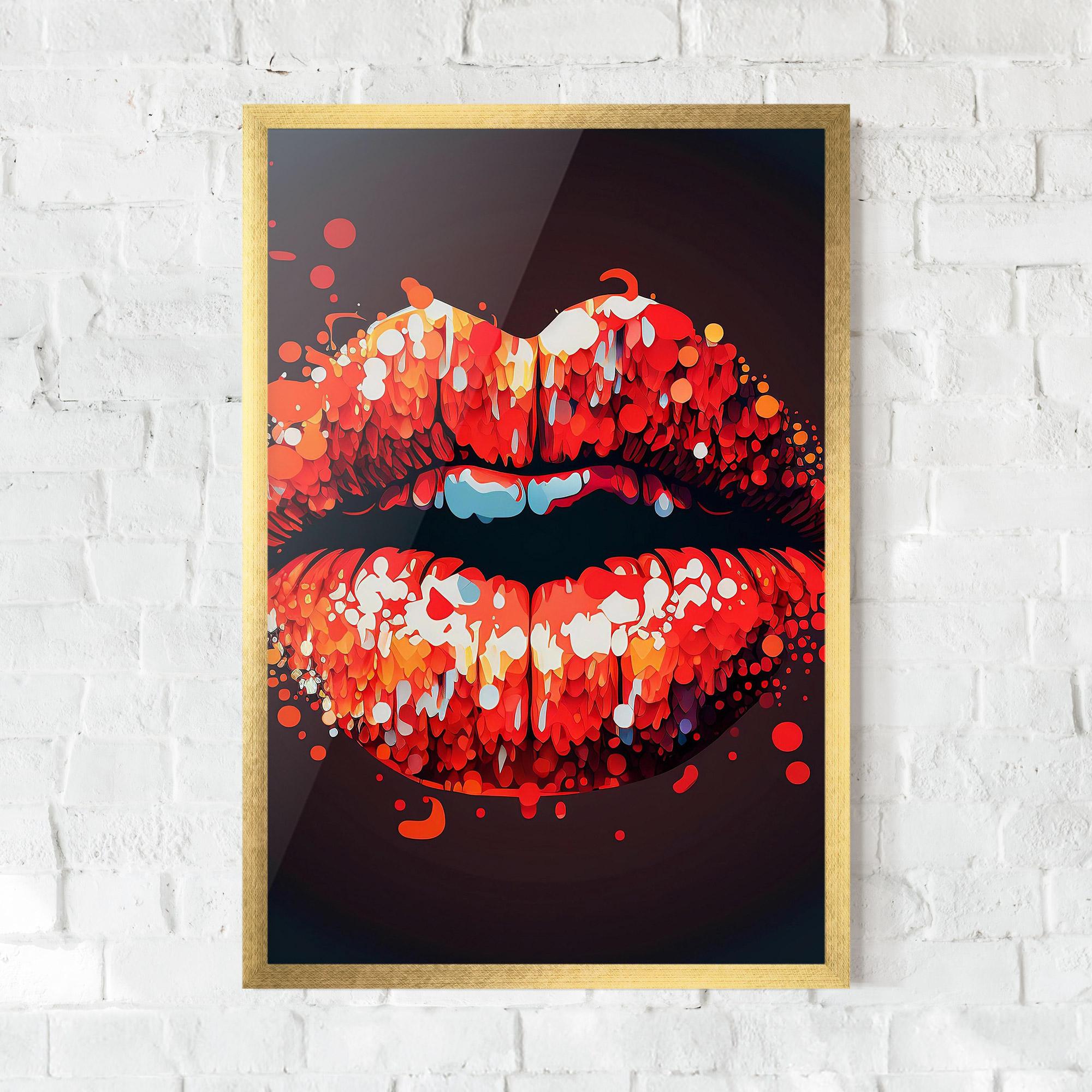 Plakat w Ramie Red Lips With Word Lips It mockup 0