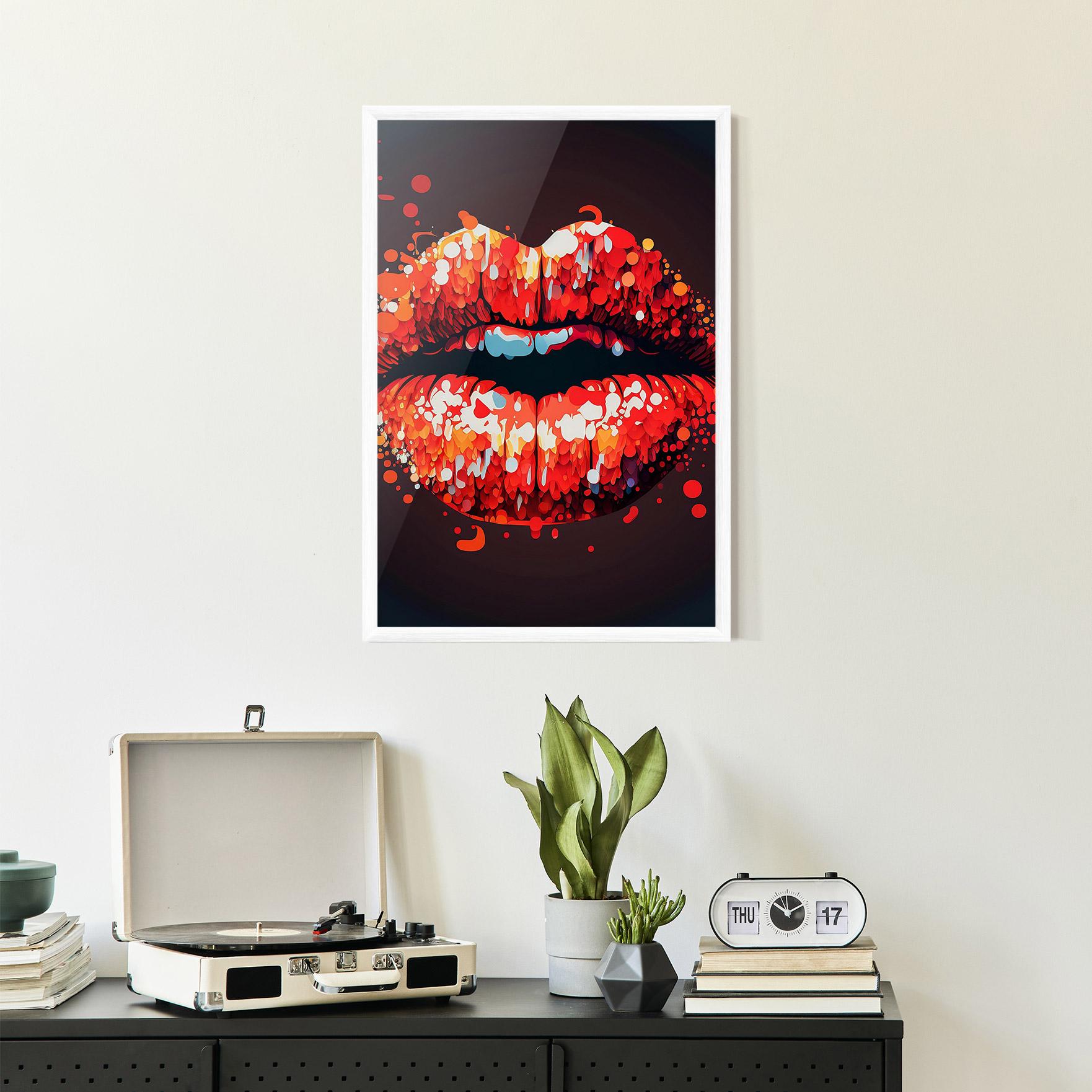 Plakat w Ramie Red Lips With Word Lips It mockup 2