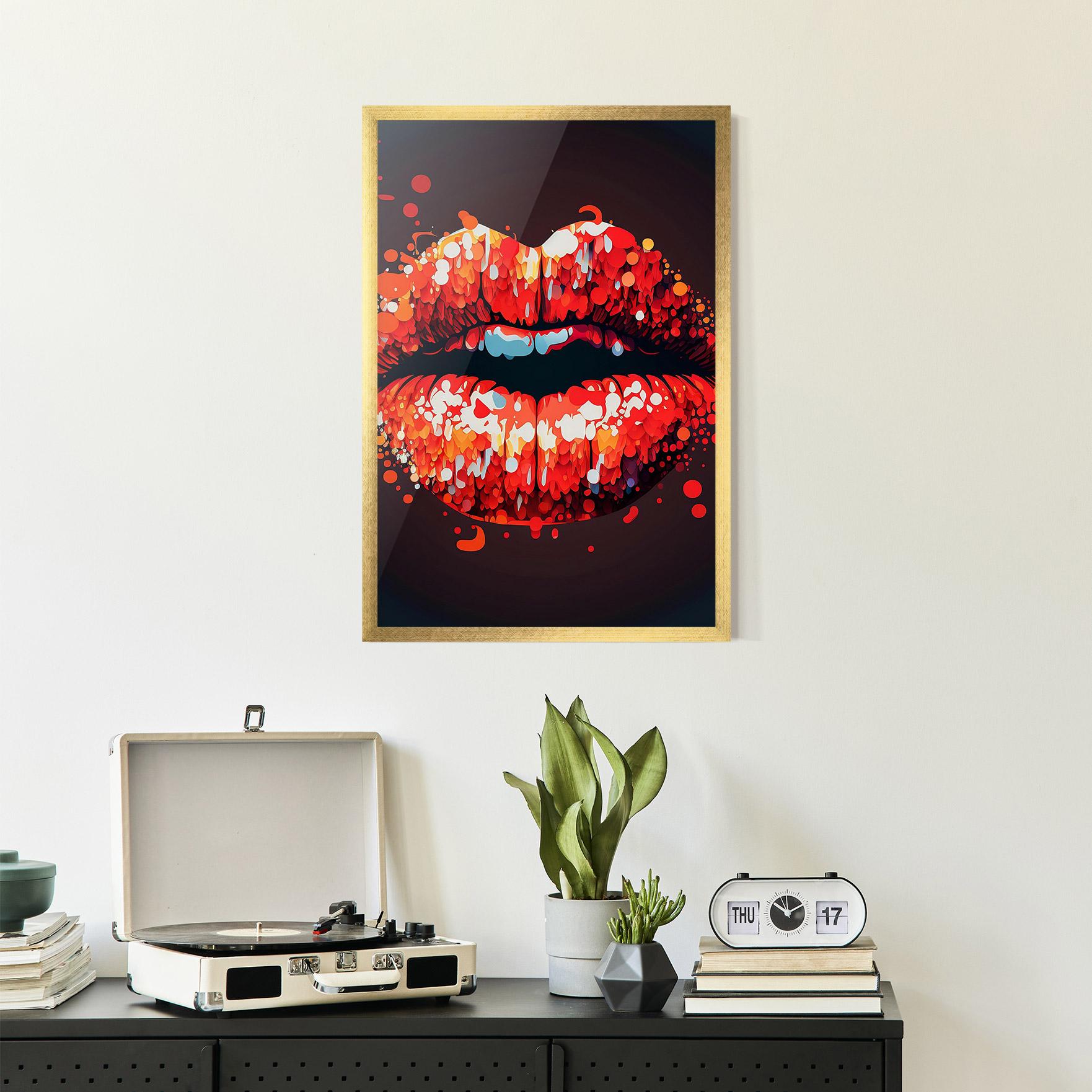 Plakat w Ramie Red Lips With Word Lips It mockup 2