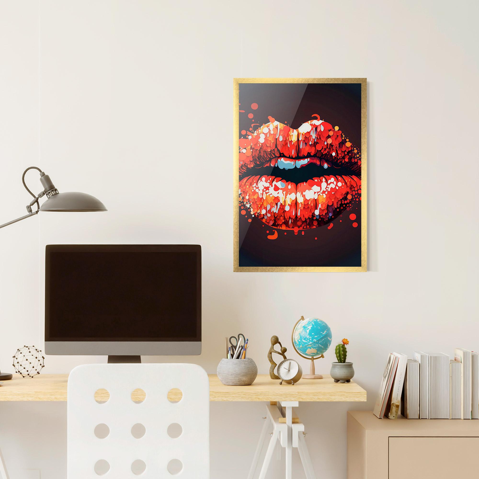 Plakat w Ramie Red Lips With Word Lips It mockup 6