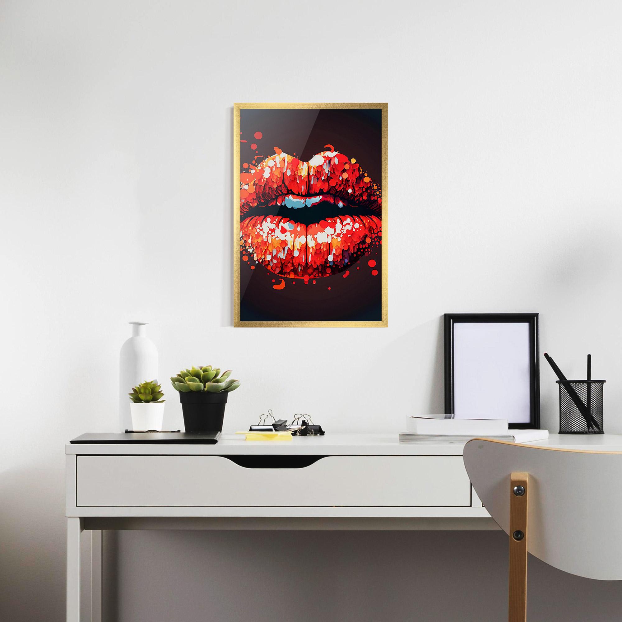 Plakat w Ramie Red Lips With Word Lips It mockup 7