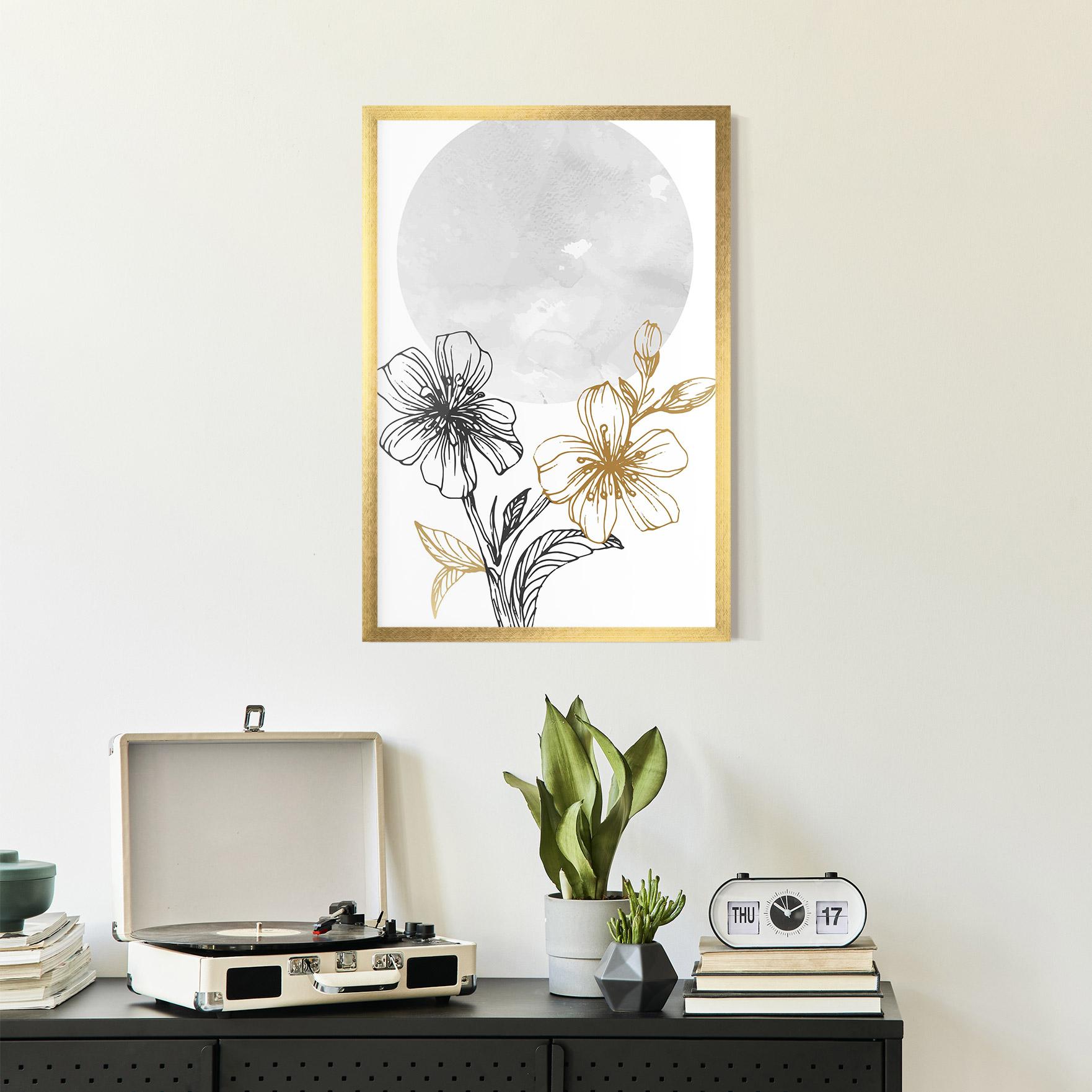 Plakat w Ramie Grey Moon Flowers mockup 2