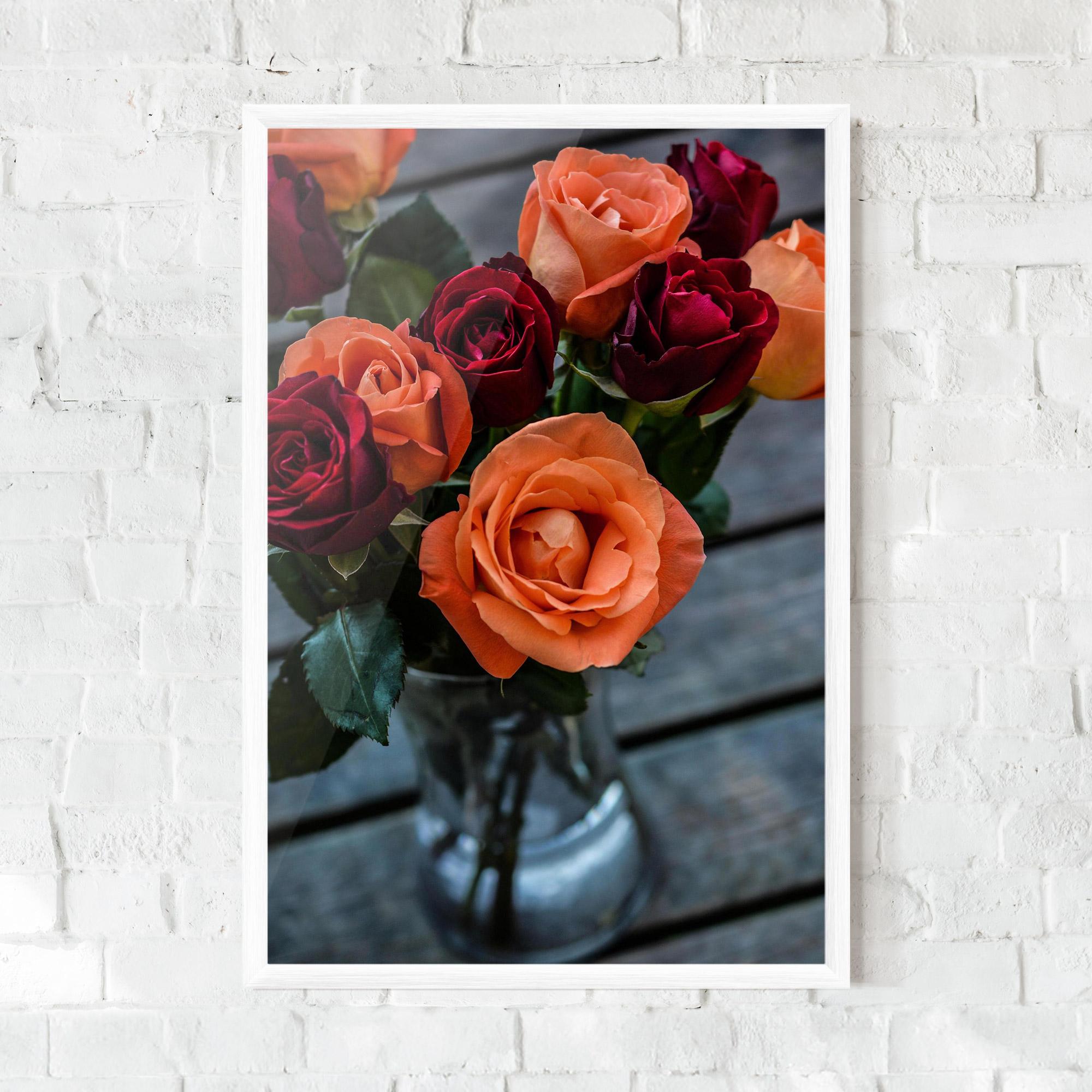 Plakat w Ramie Red Orange Roses Bouquet mockup 0