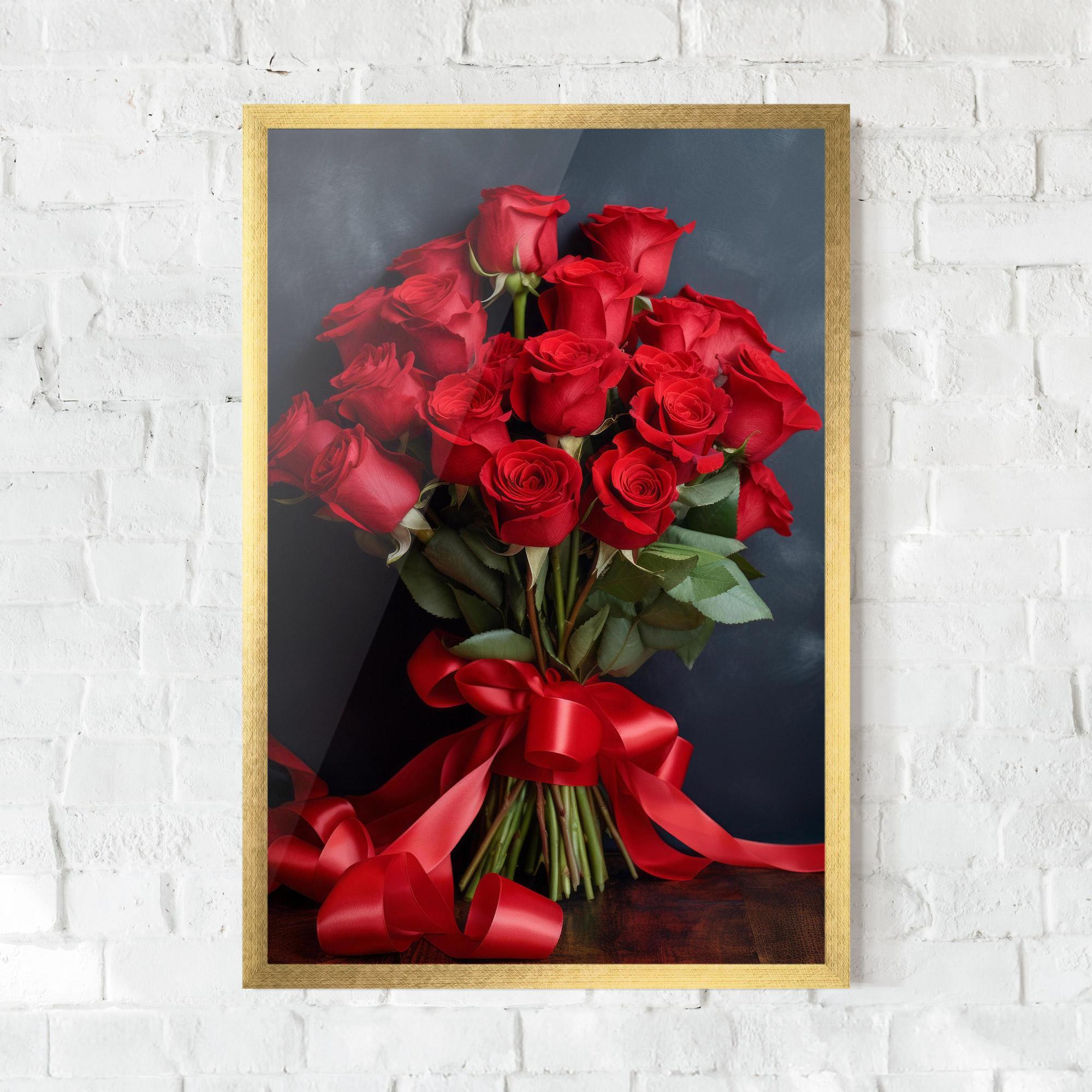 Plakat w Ramie Beautiful Red Roses Bouquet mockup 0