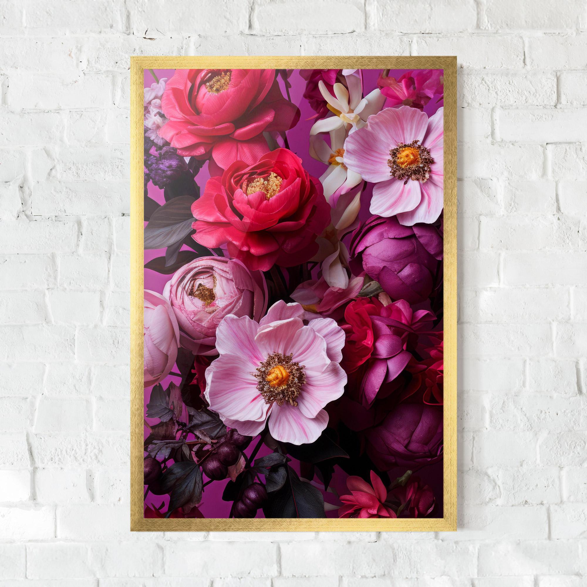 Plakat w Ramie Pink Red Bouquet mockup 0