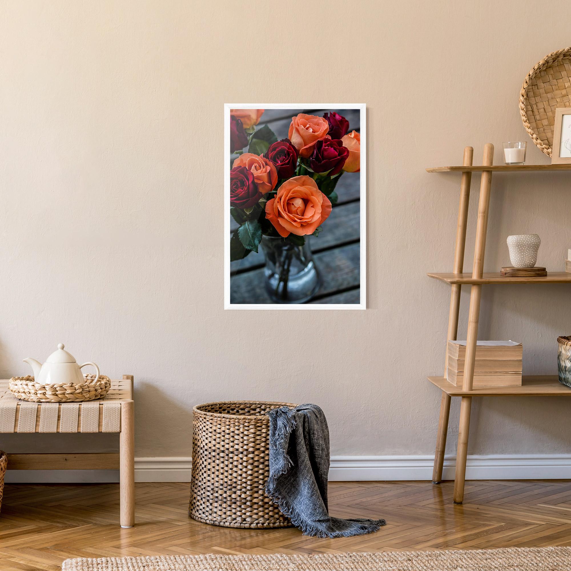 Plakat w Ramie Red Orange Roses Bouquet mockup 9