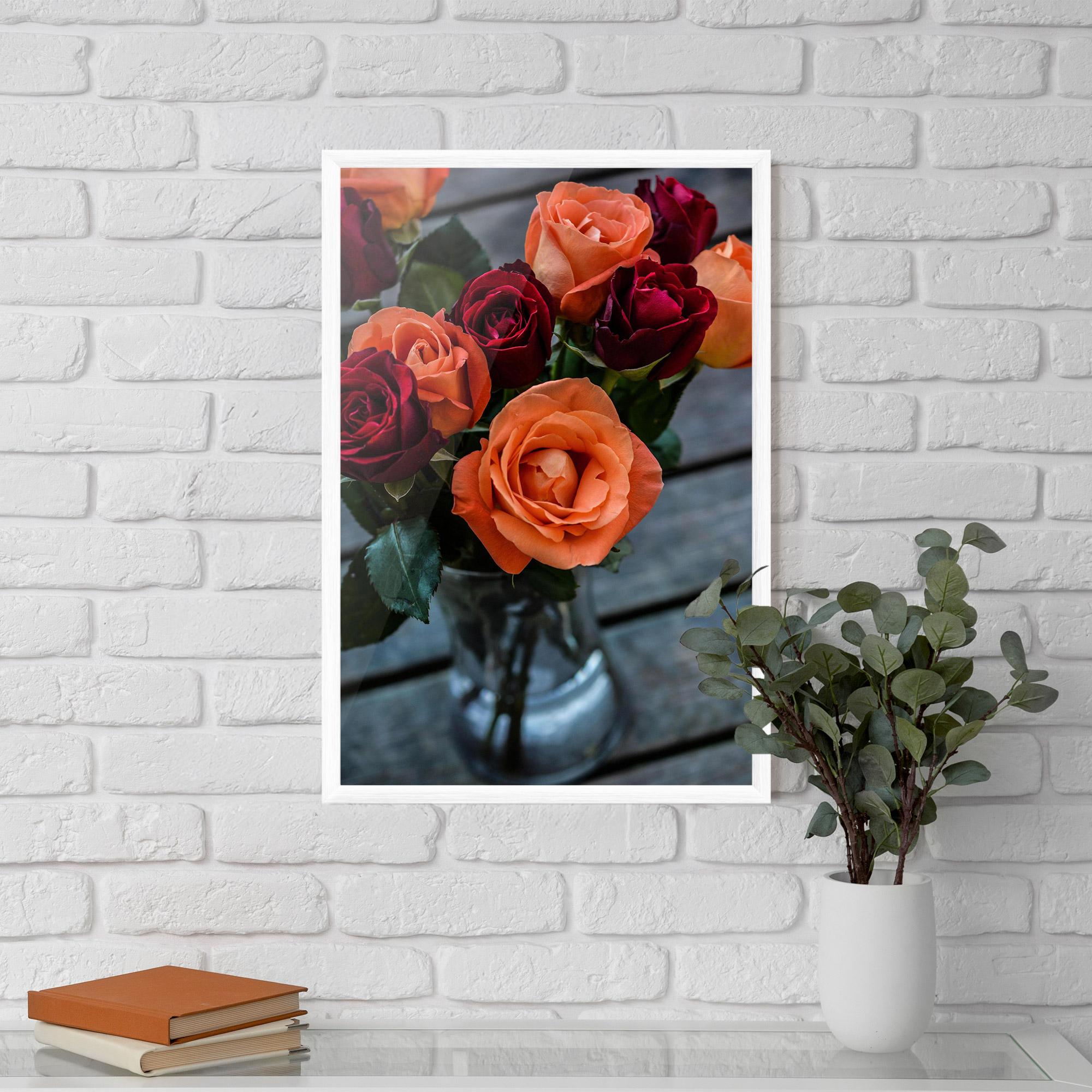 Plakat w Ramie Red Orange Roses Bouquet mockup 5