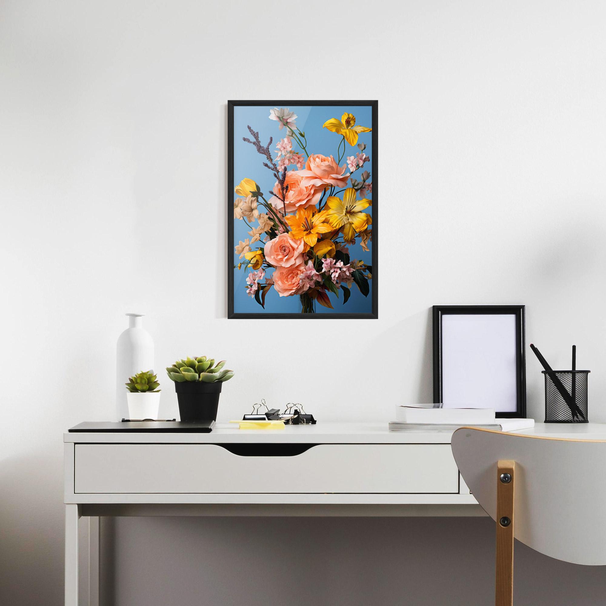 Plakat w Ramie Flower Mix On Blue mockup 7