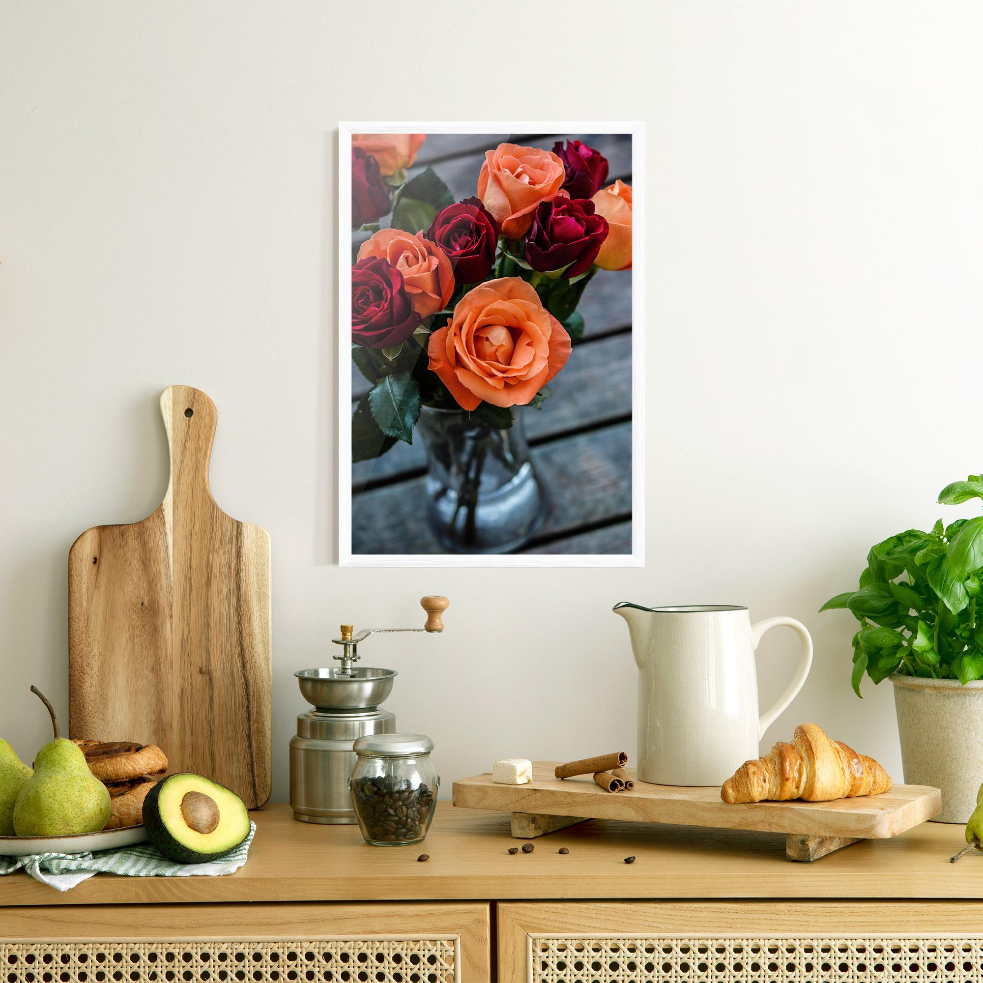 Plakat w Ramie Red Orange Roses Bouquet mockup 8