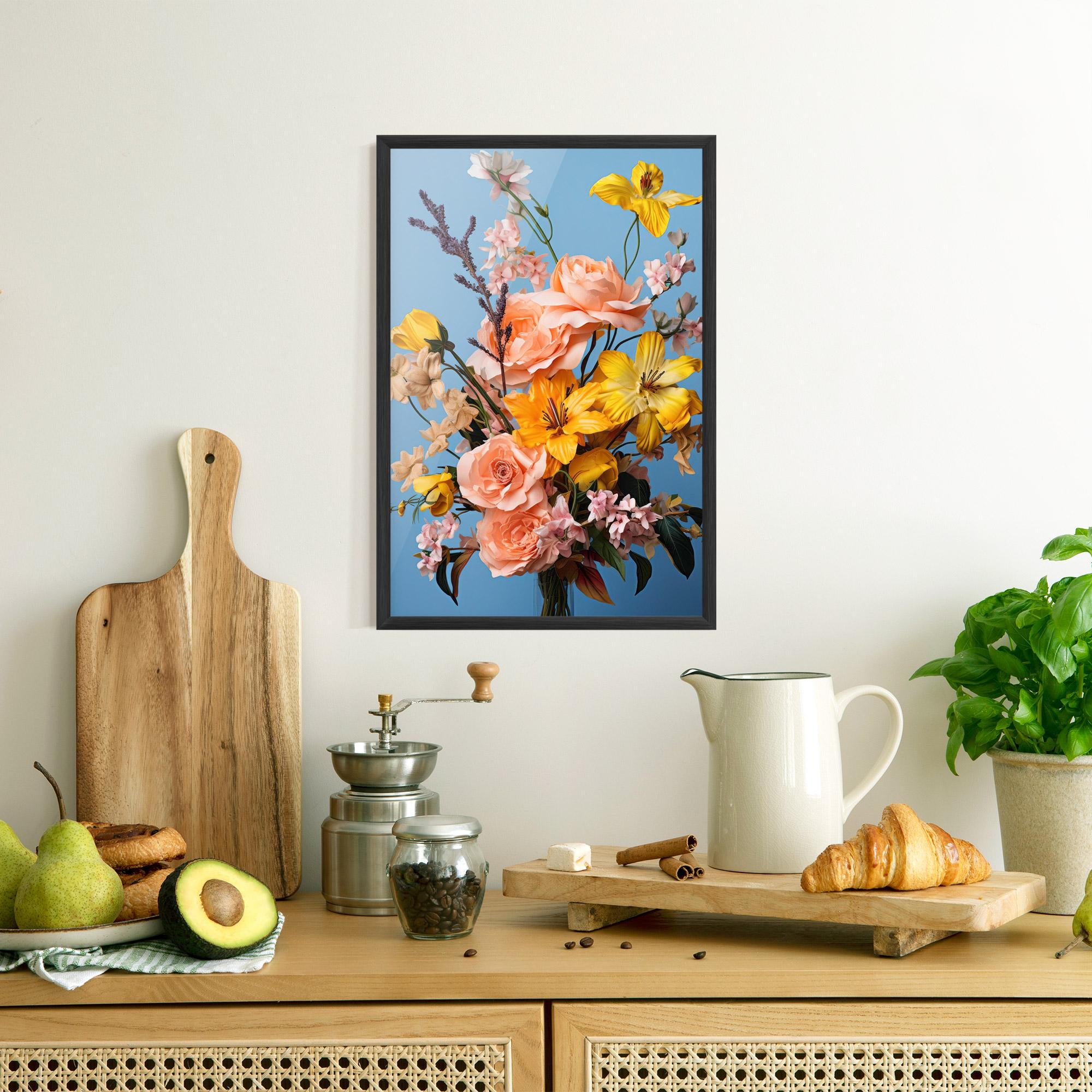 Plakat w Ramie Flower Mix On Blue mockup 8