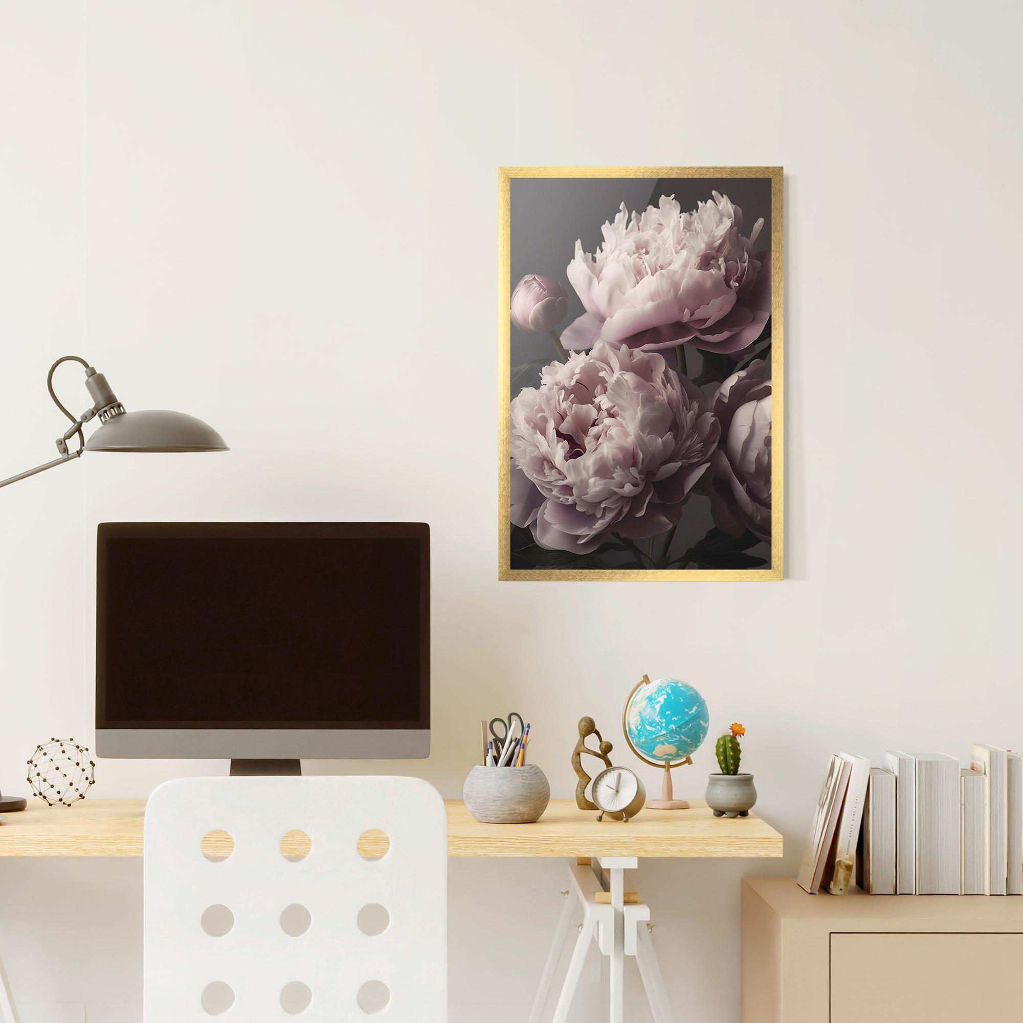 Plakat w Ramie Grey Pastel Pink Peony mockup 6
