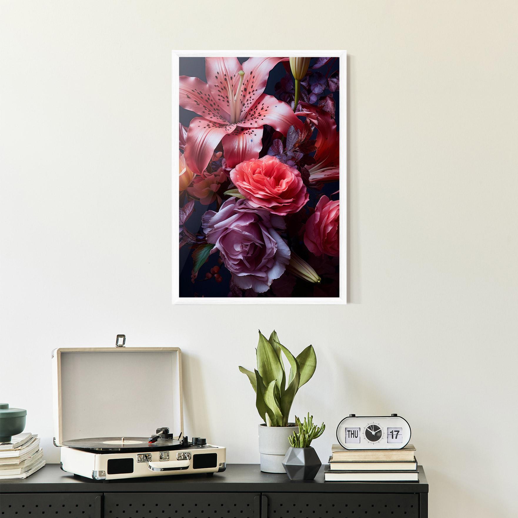 Plakat w Ramie Pink Lily Roses mockup 2