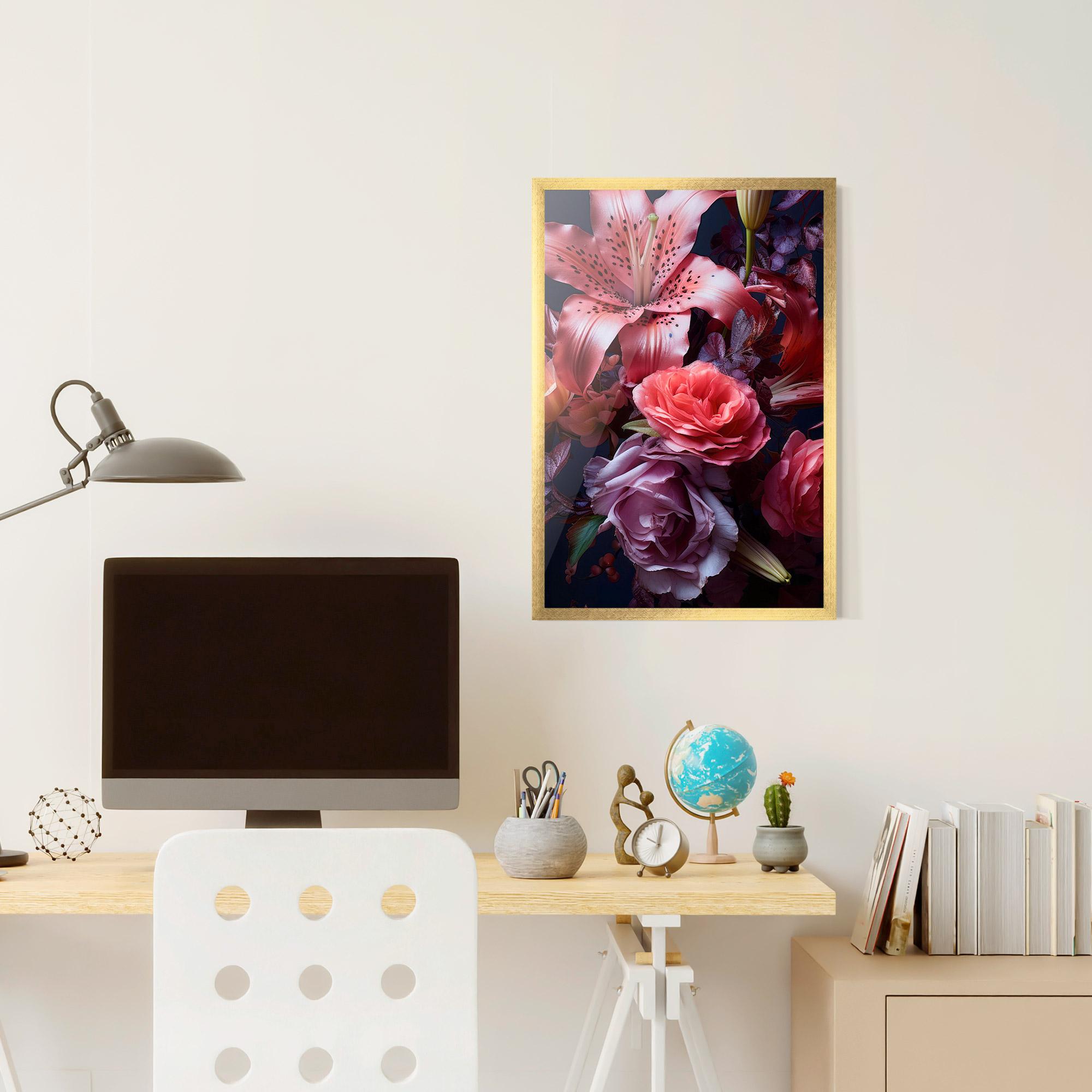 Plakat w Ramie Pink Lily Roses mockup 6