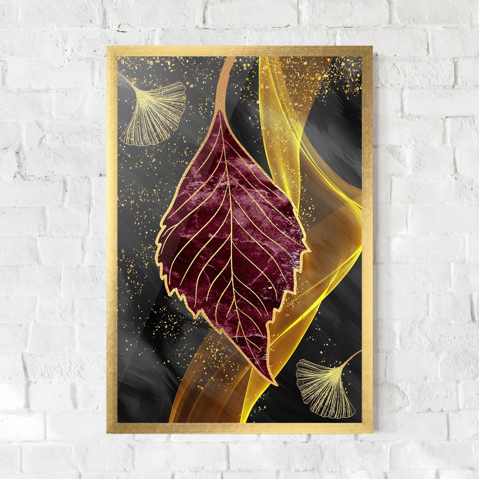 Plakat w Ramie Golden Leaves Red mockup 0
