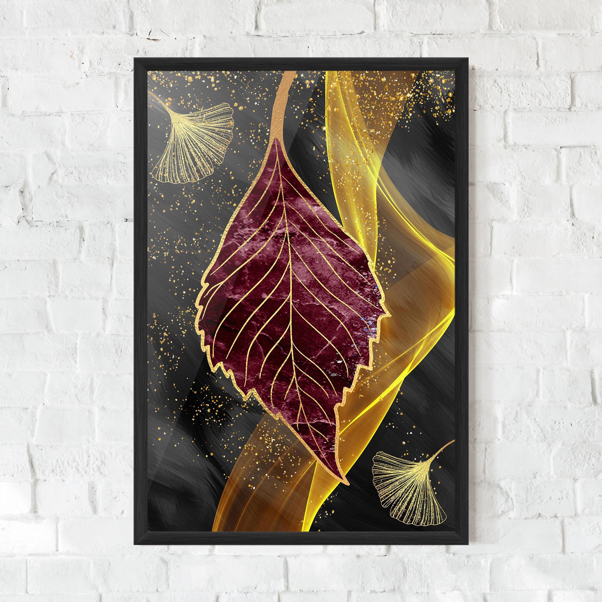 Plakat w Ramie Golden Leaves Red mockup 0