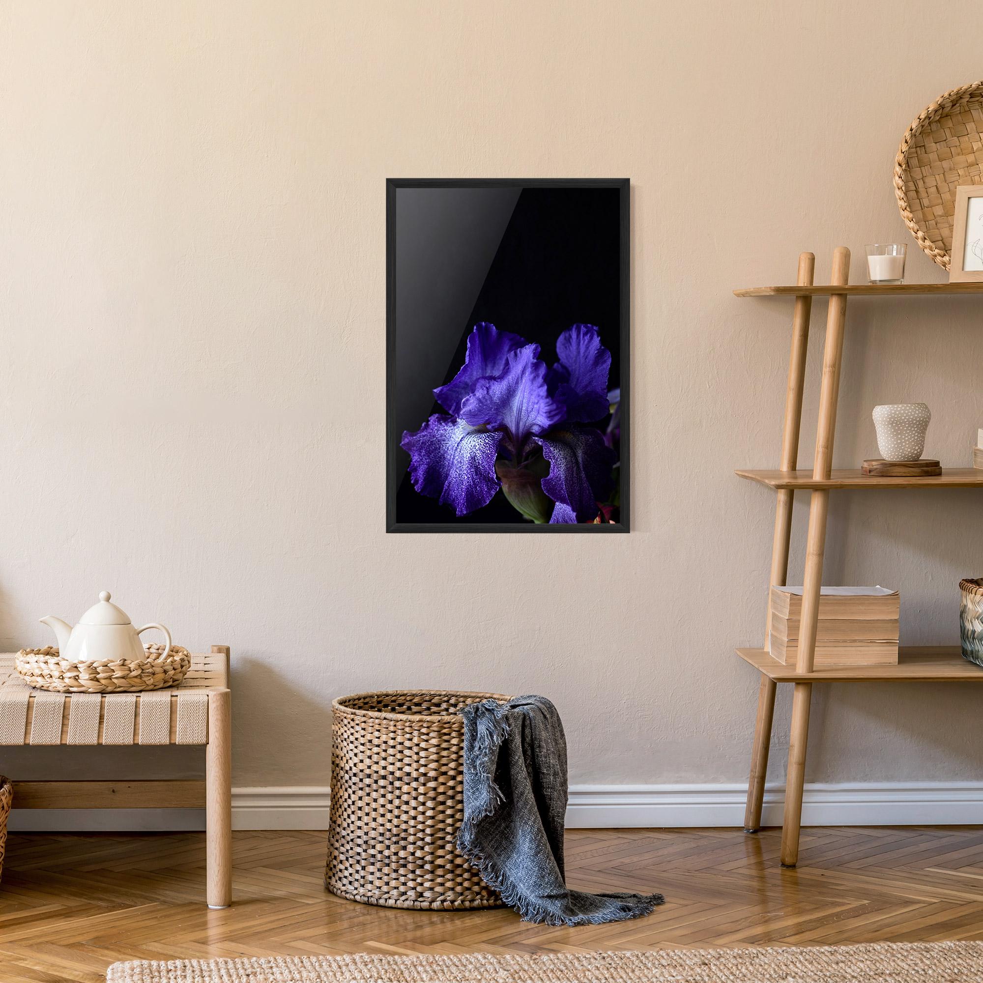 Plakat w Ramie Dark Purple Iris On Black mockup 9