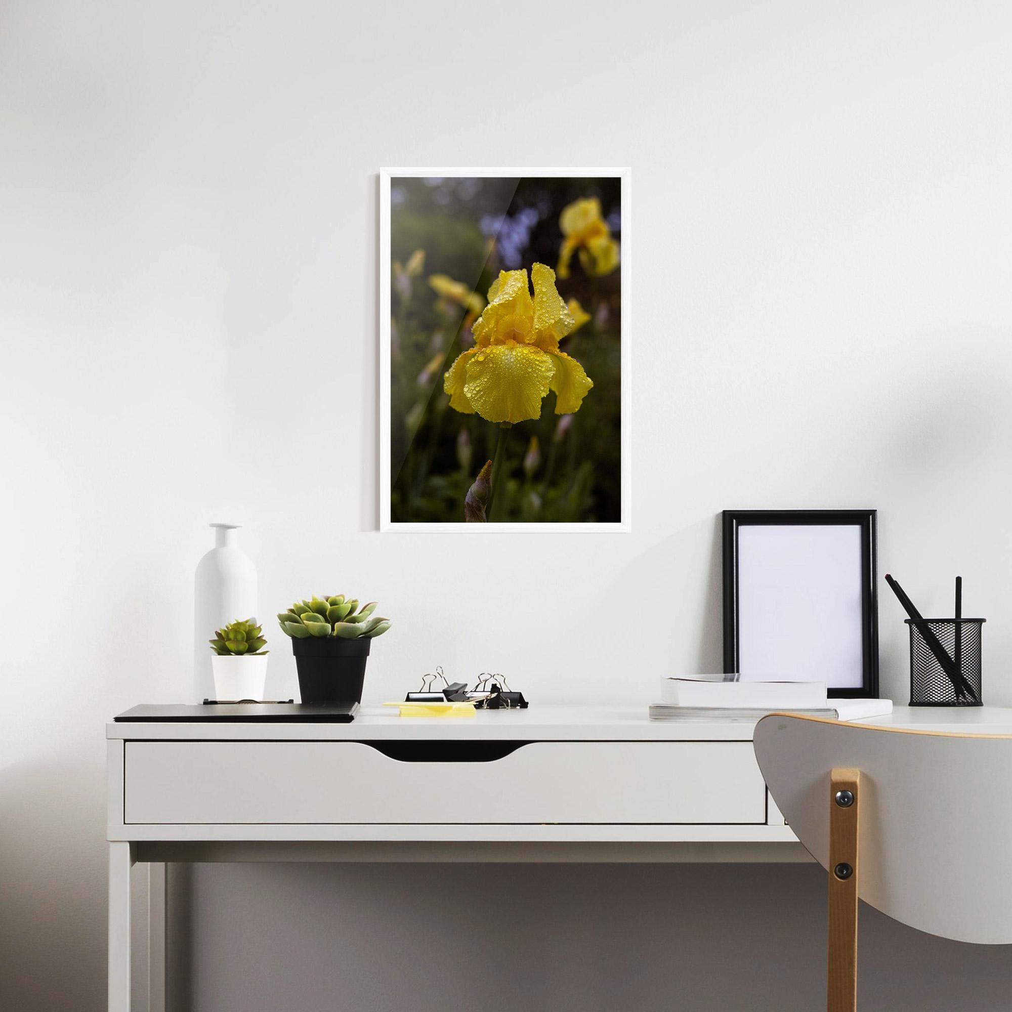 Plakat w Ramie Yellow Iris After Rain mockup 7