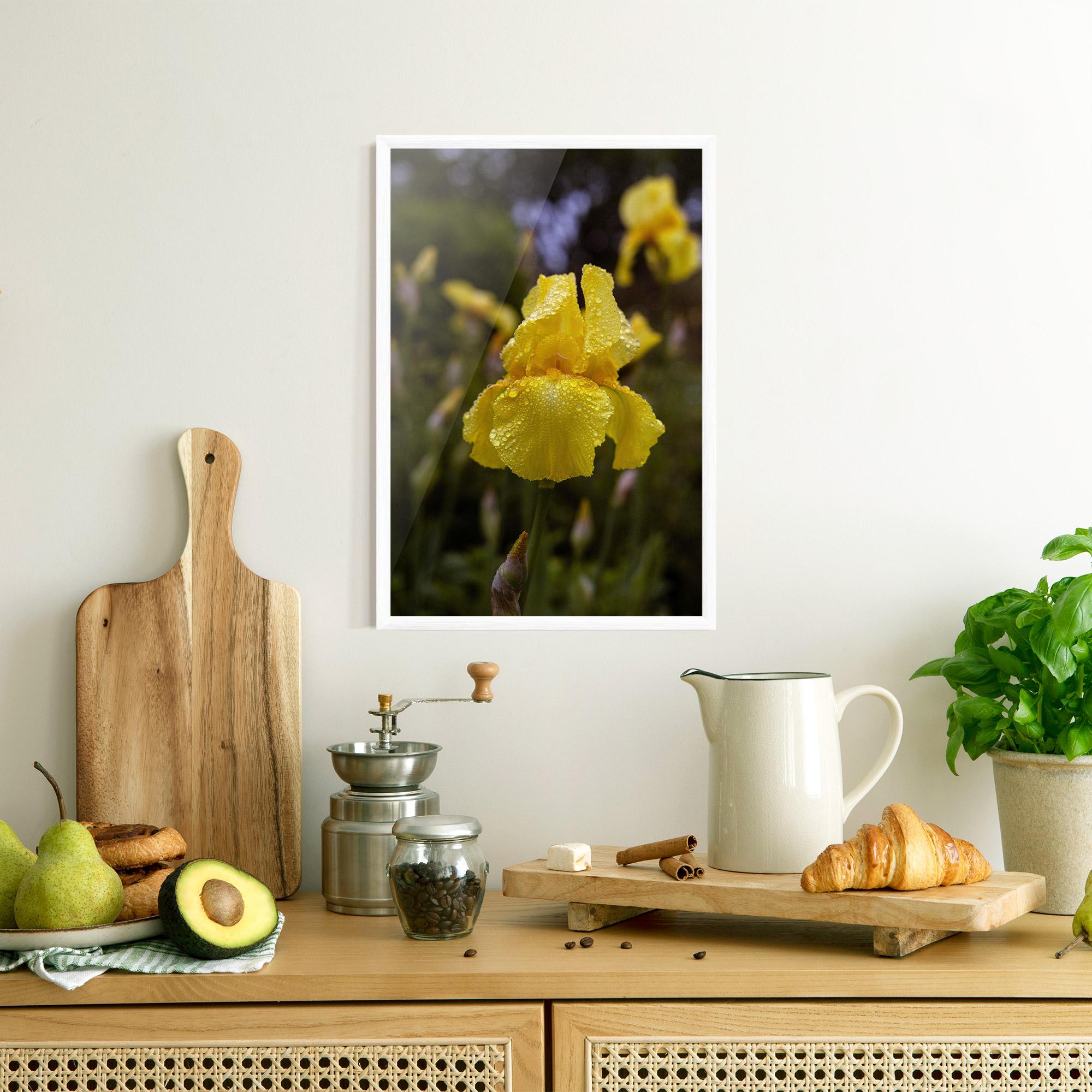 Plakat w Ramie Yellow Iris After Rain mockup 8