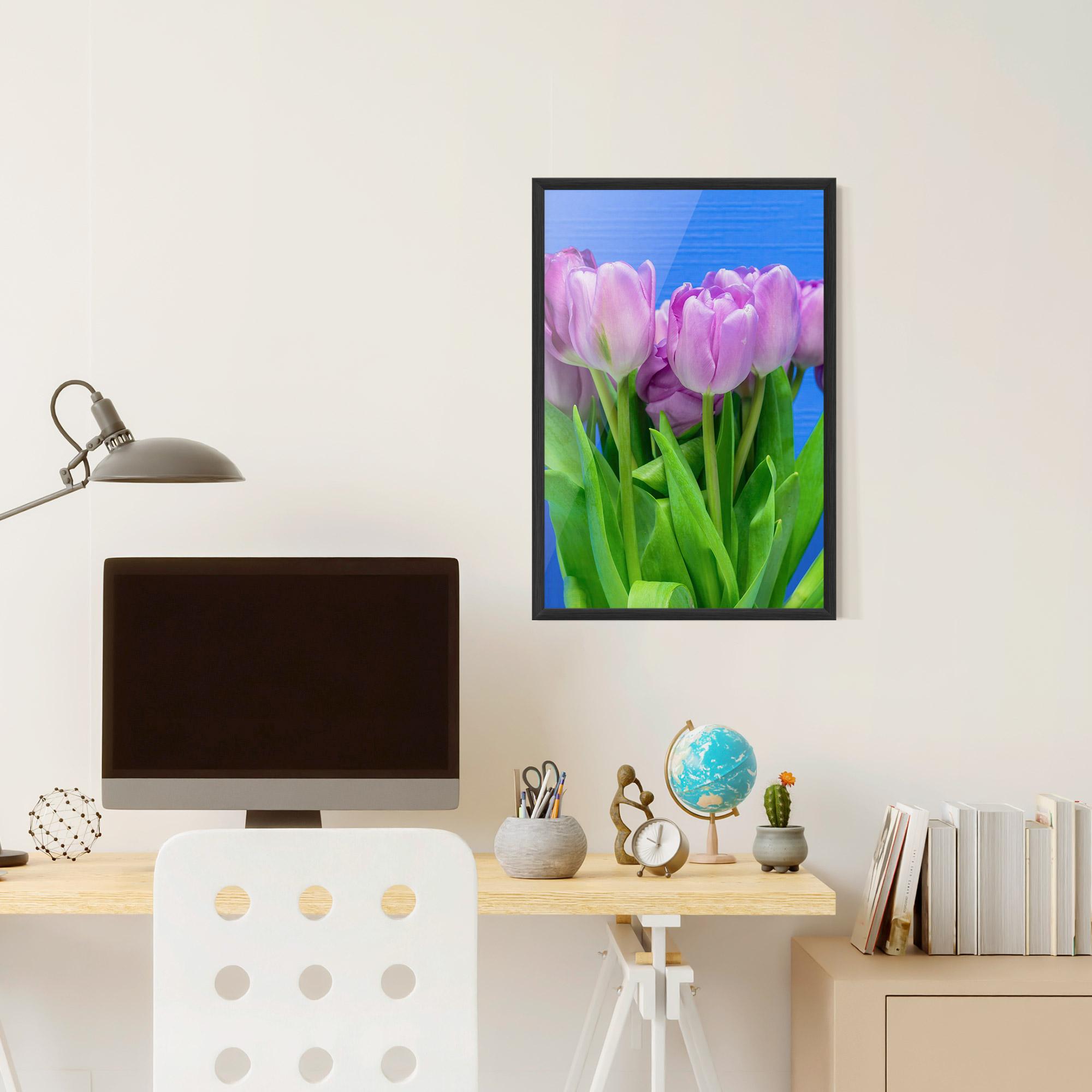 Plakat w Ramie Purple Tulips On Blue mockup 6