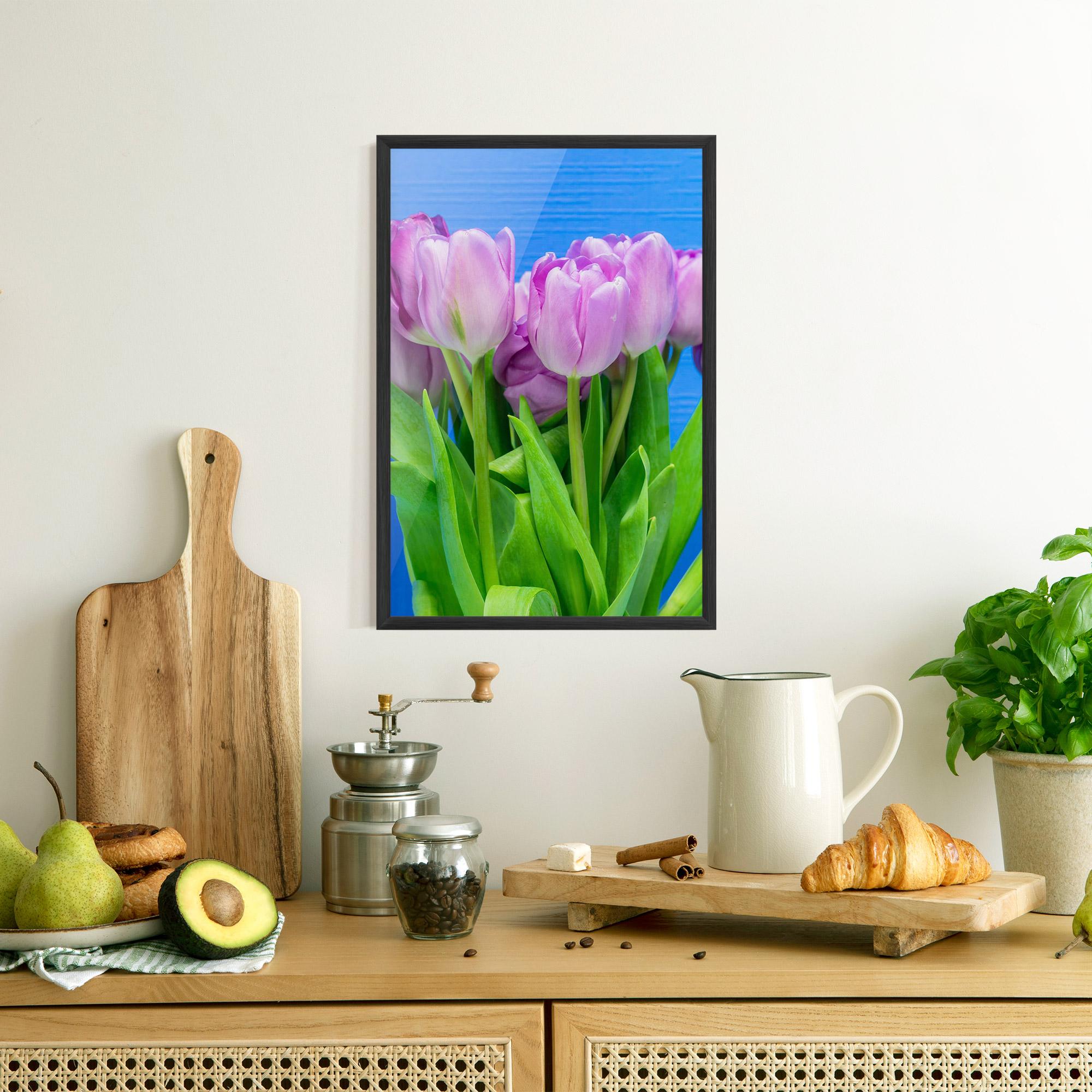 Plakat w Ramie Purple Tulips On Blue mockup 8