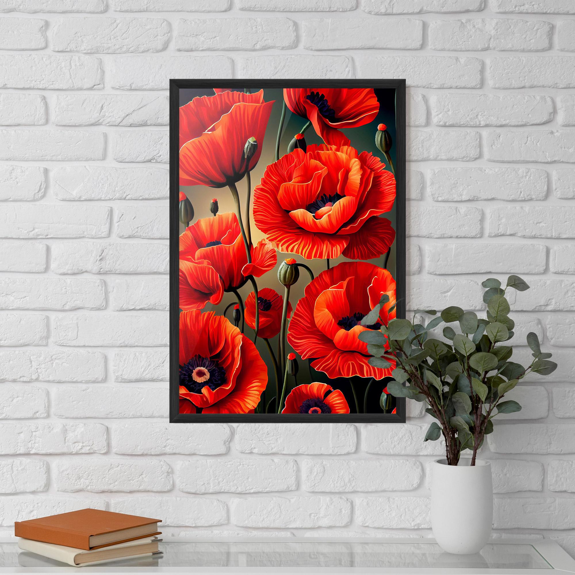 Plakat w Ramie Pretty Poppy On Green mockup 5