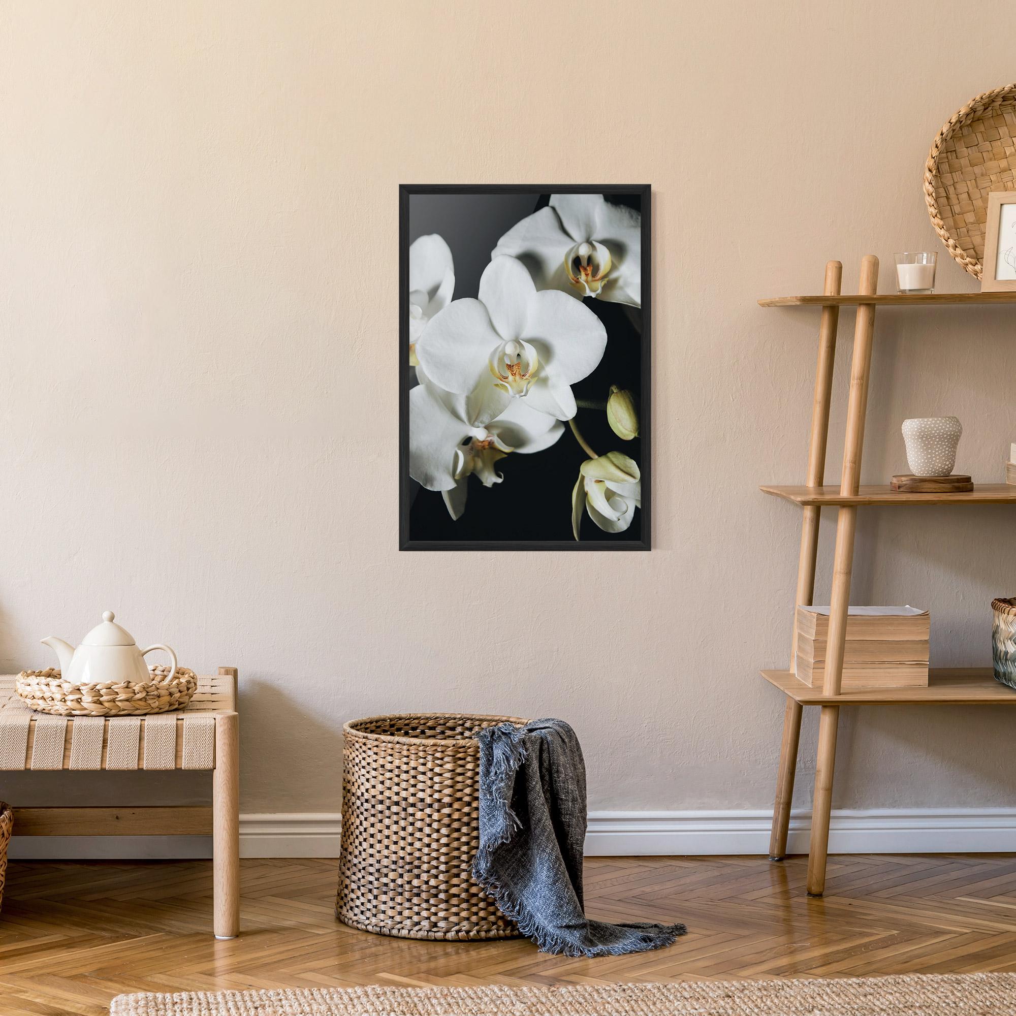 Plakat w Ramie White Orchid On Black mockup 9