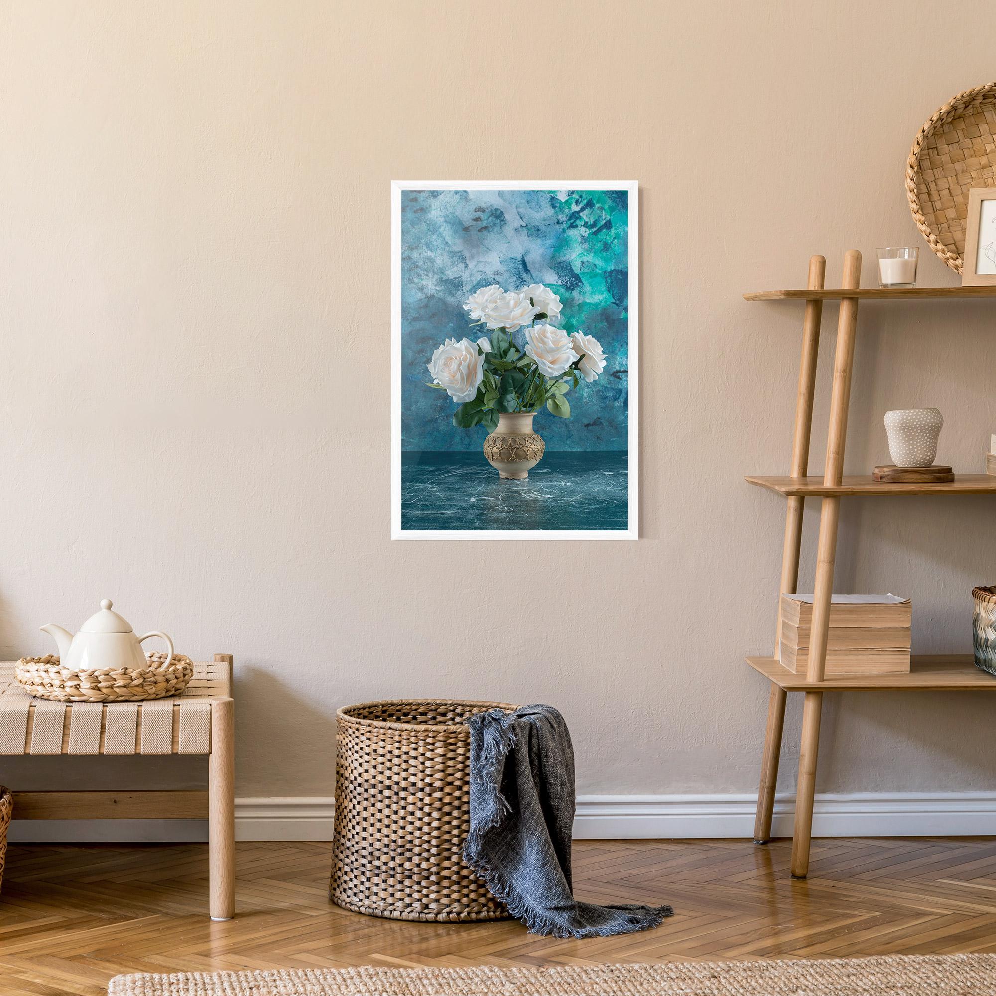 Plakat w Ramie White Roses On Blue mockup 9