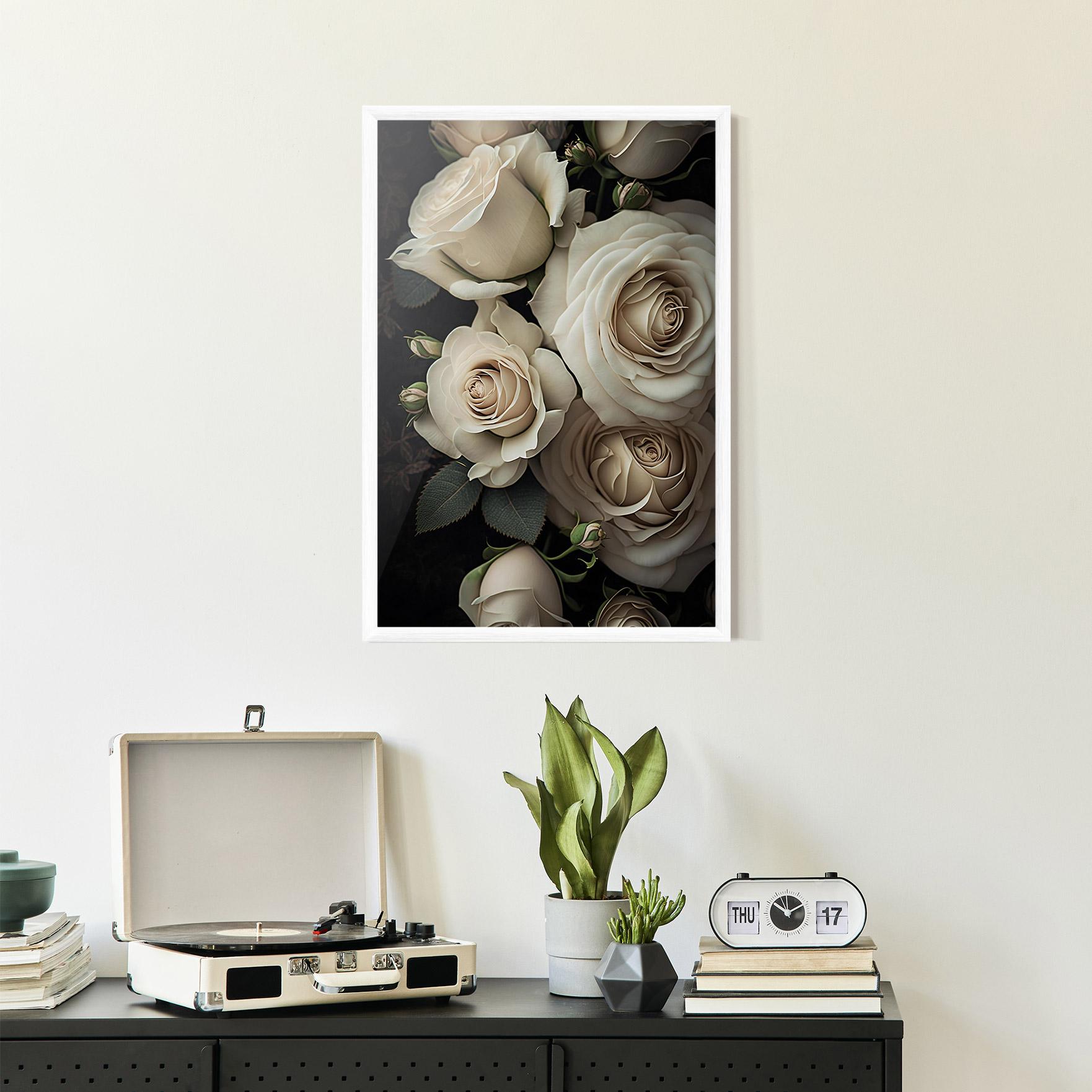 Plakat w Ramie Cream Roses Close Up mockup 2
