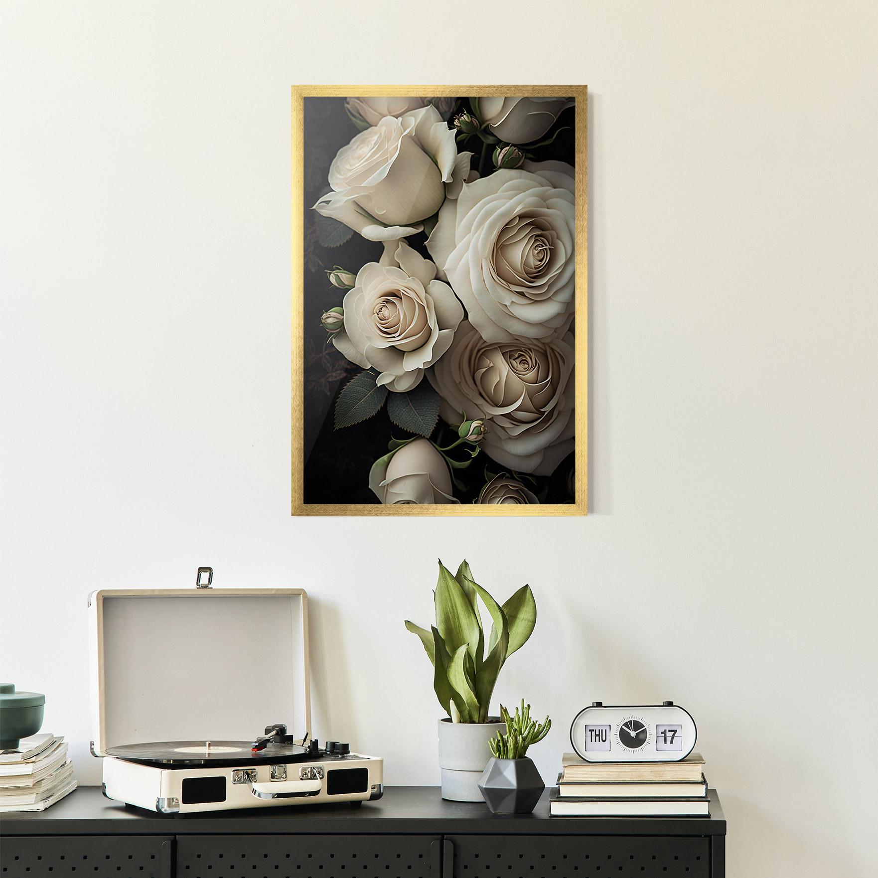 Plakat w Ramie Cream Roses Close Up mockup 2