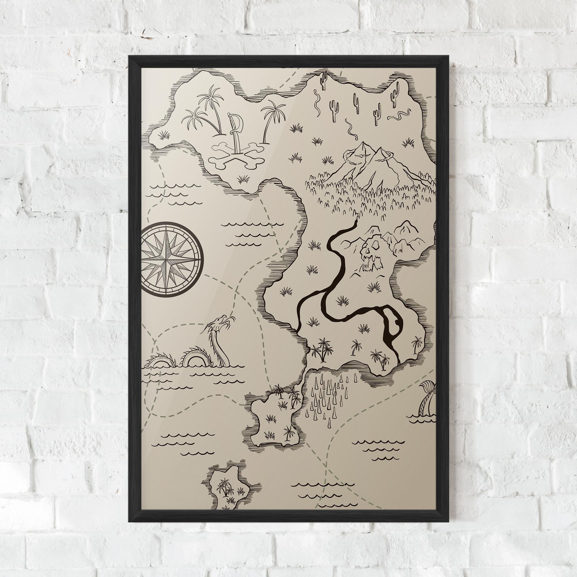 Plakat w Ramie Cream Island Map mockup 0