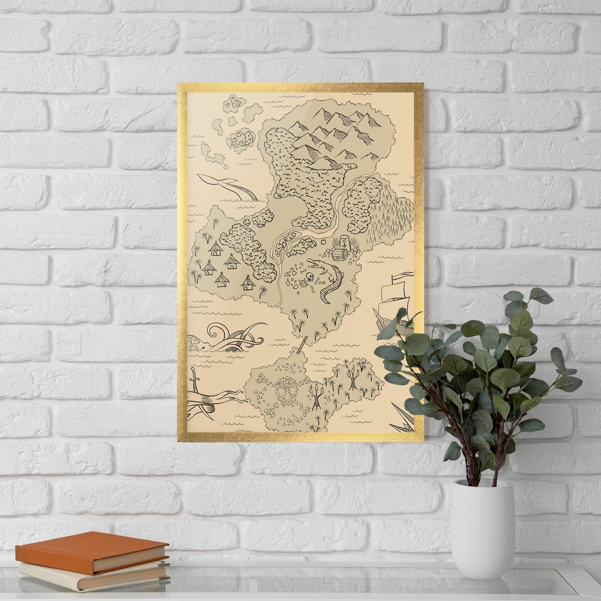Plakat w Ramie Island Old Map mockup 5