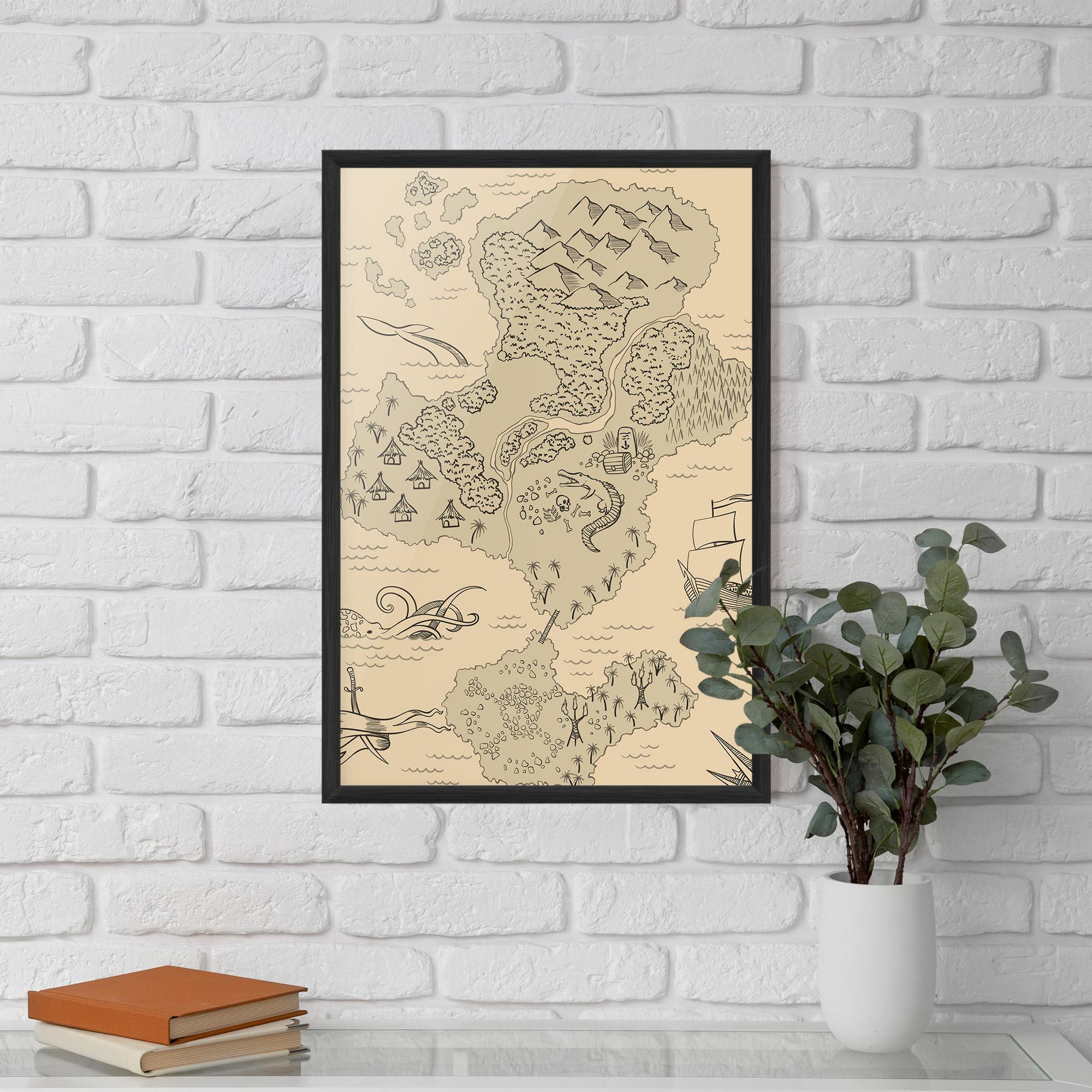 Plakat w Ramie Island Old Map mockup 5