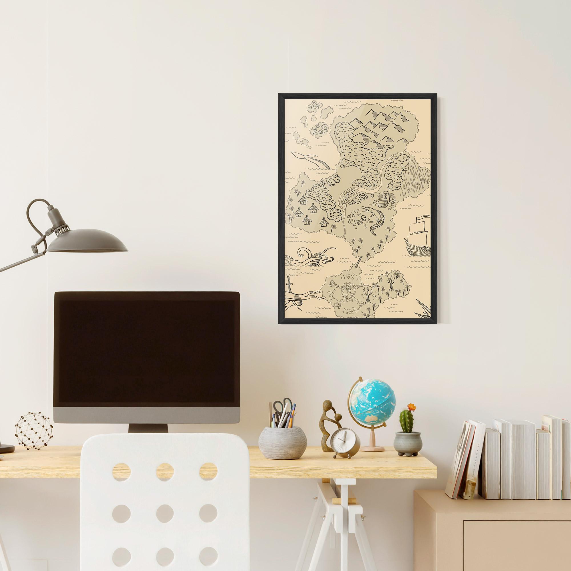 Plakat w Ramie Island Old Map mockup 6