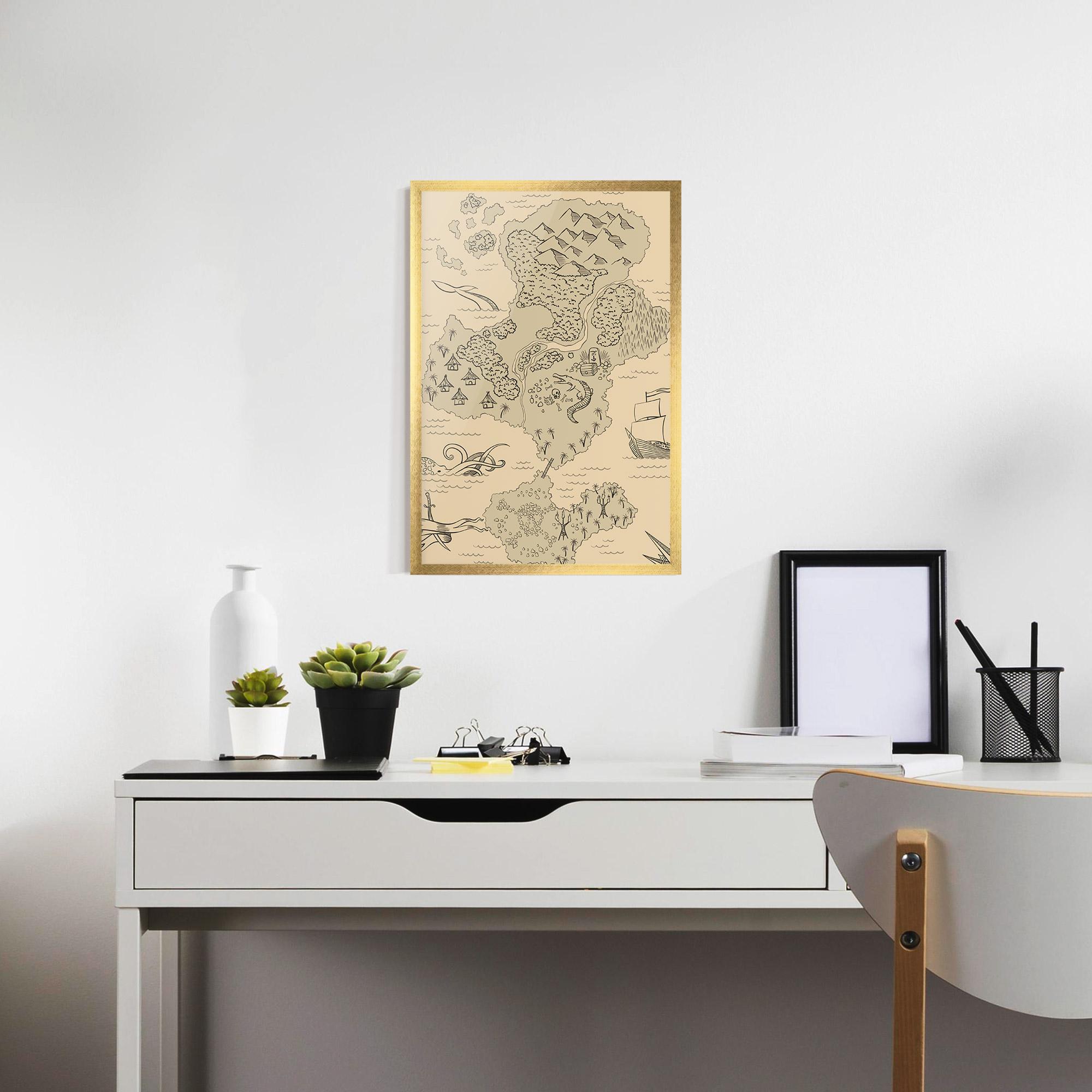 Plakat w Ramie Island Old Map mockup 7